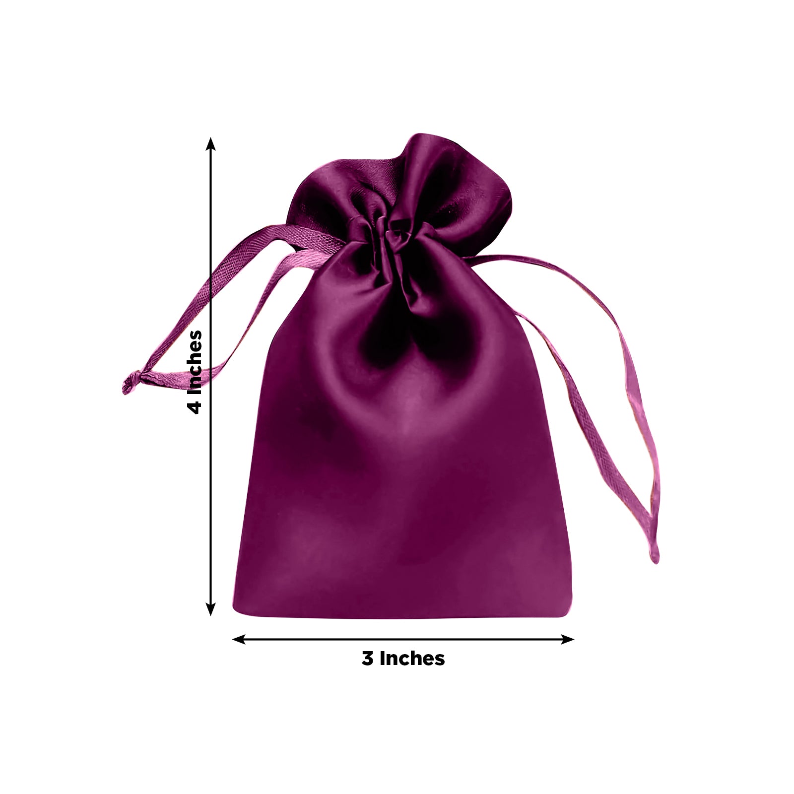 Eggplant satin drawstring favor gift bag, 3"x4", for weddings and parties.
