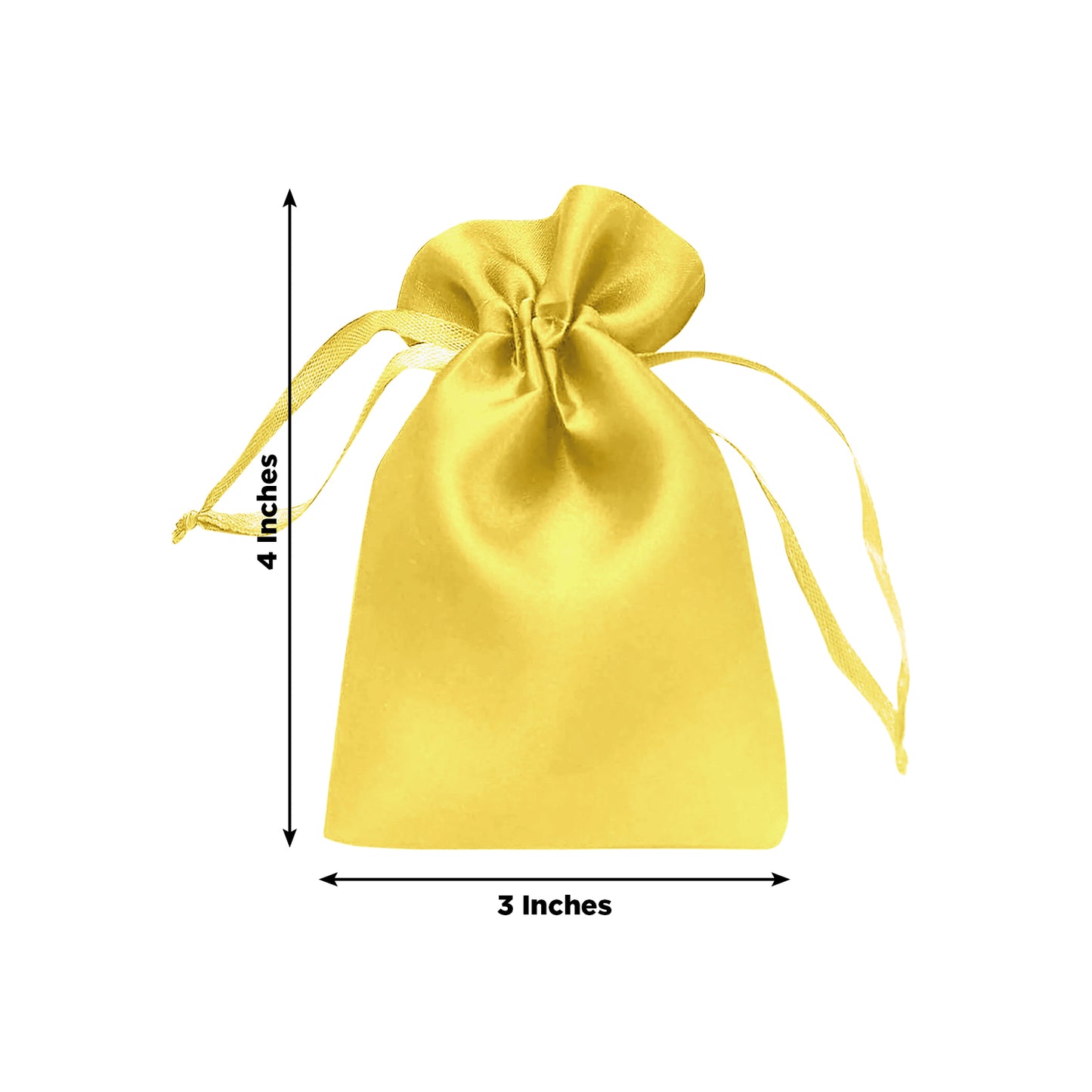 Gold satin drawstring favor gift bag, 3"x4", perfect for weddings and parties.