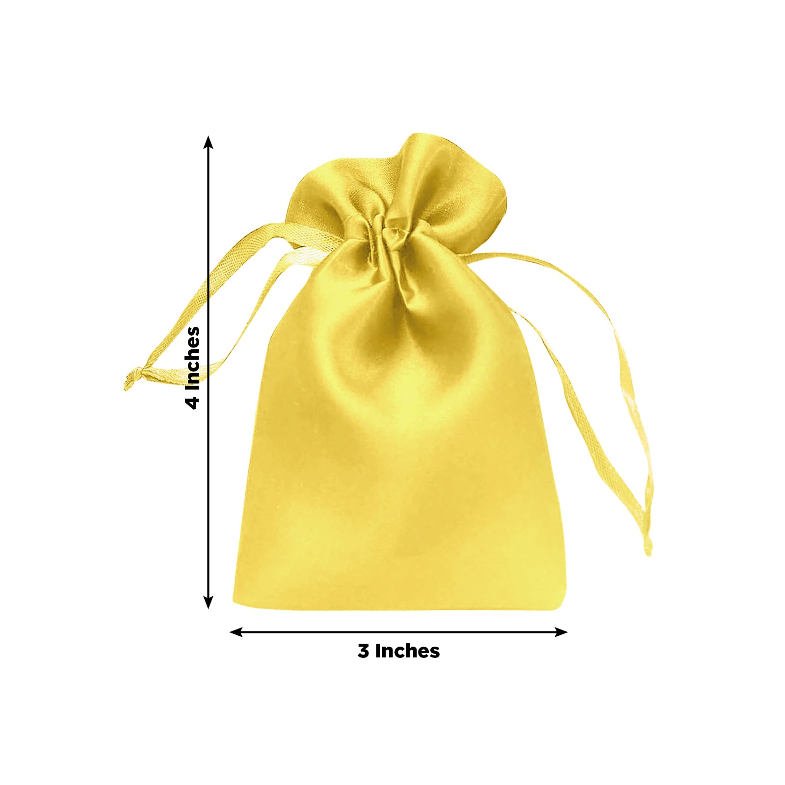 Gold satin drawstring favor gift bag, 3"x4", perfect for weddings and parties.