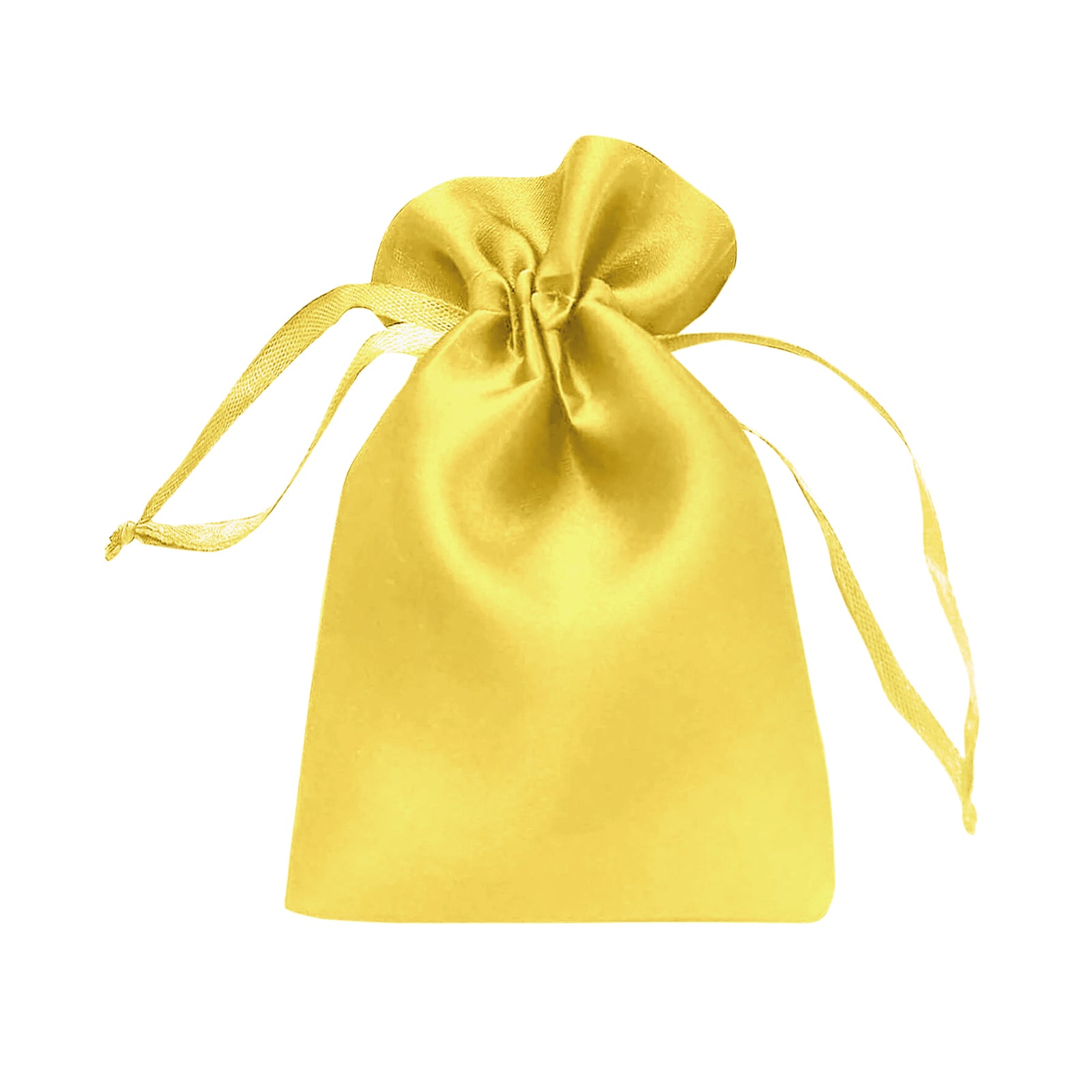 Yellow satin drawstring favor bag for weddings and parties.