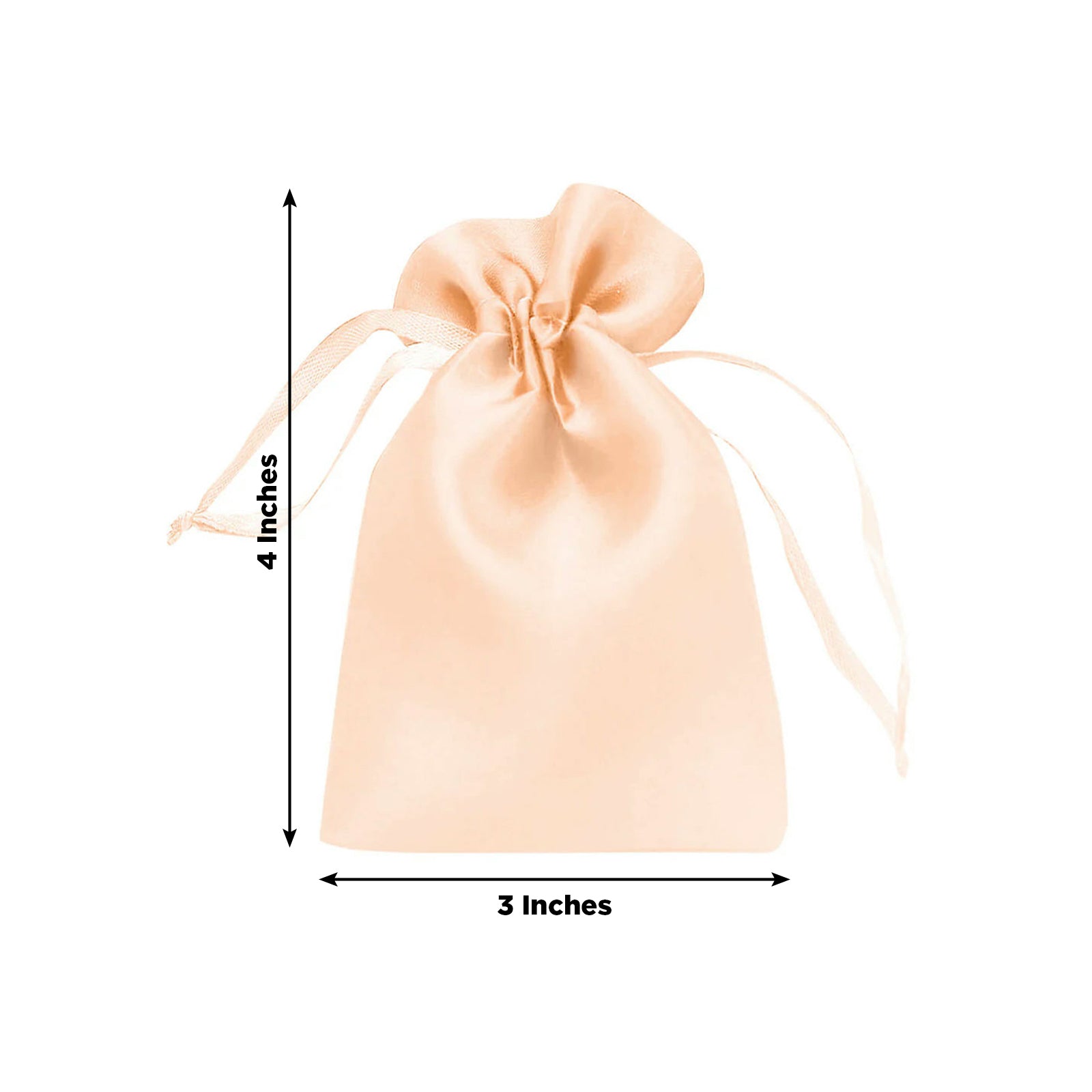Peach satin drawstring favor gift bag, 3"x4" for weddings and parties.