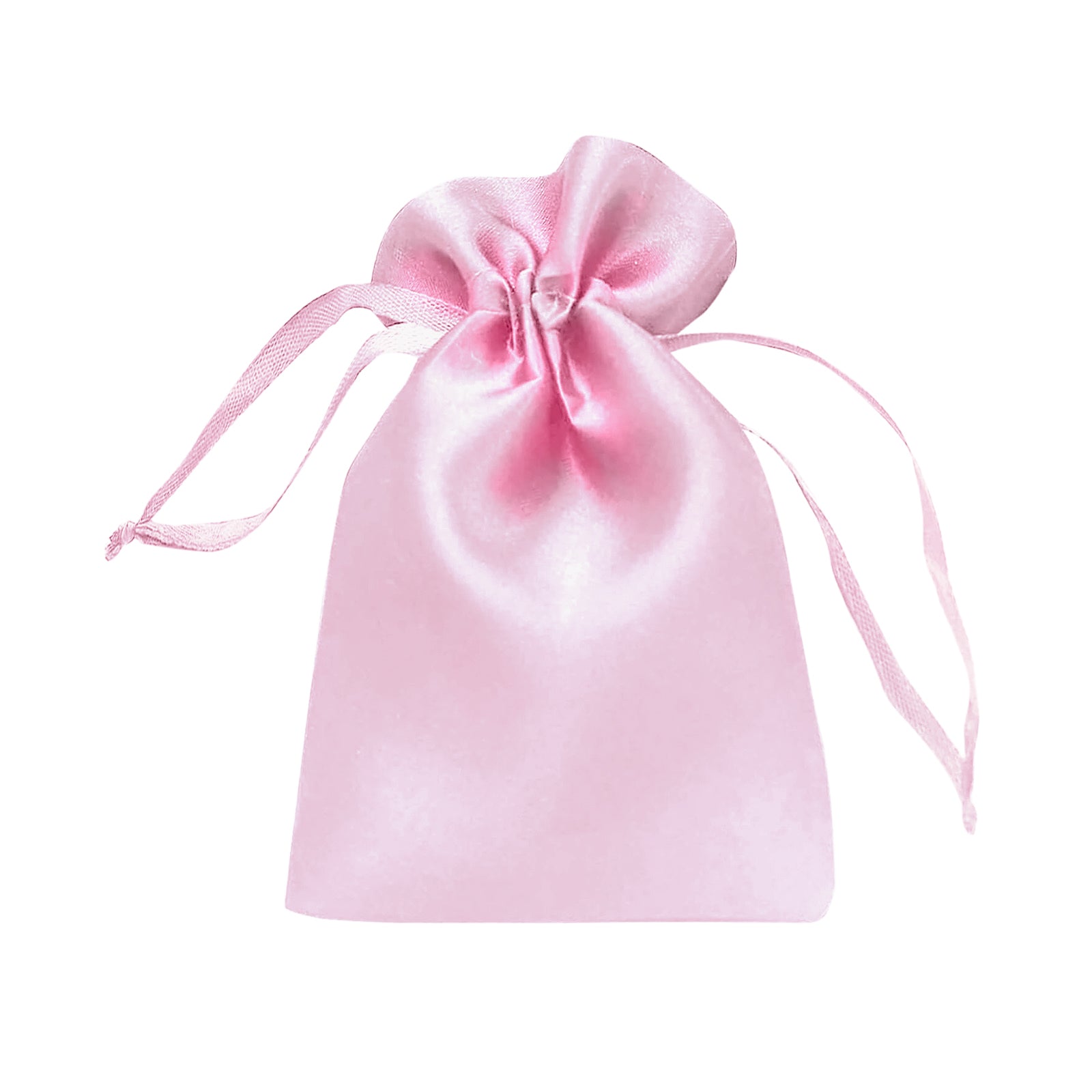 Pink satin drawstring favor gift bag, 3"x4", ideal for weddings and parties.