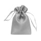 Silver satin drawstring favor bag for weddings and parties. 3"x4" size.