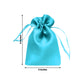 Turquoise satin drawstring favor bag, 3"x4", ideal for weddings and parties.