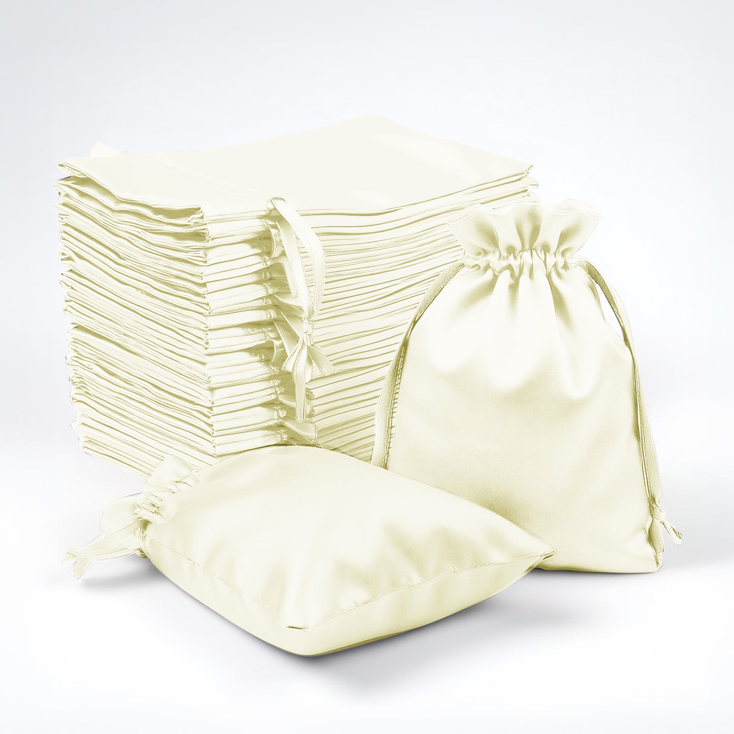 Yellow satin drawstring favor bags, 3"x4", 60 pack for weddings and parties.