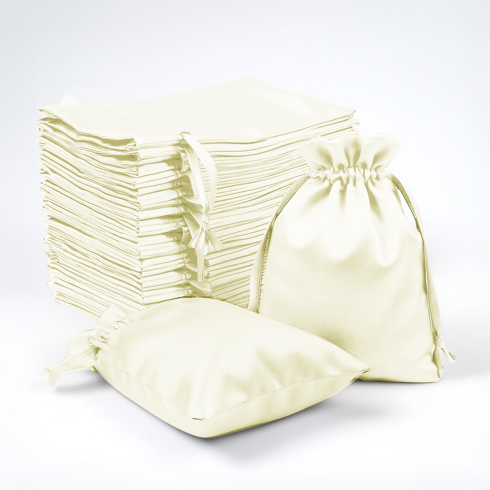 Yellow satin drawstring favor bags, 3"x4", 60 pack for weddings and parties.