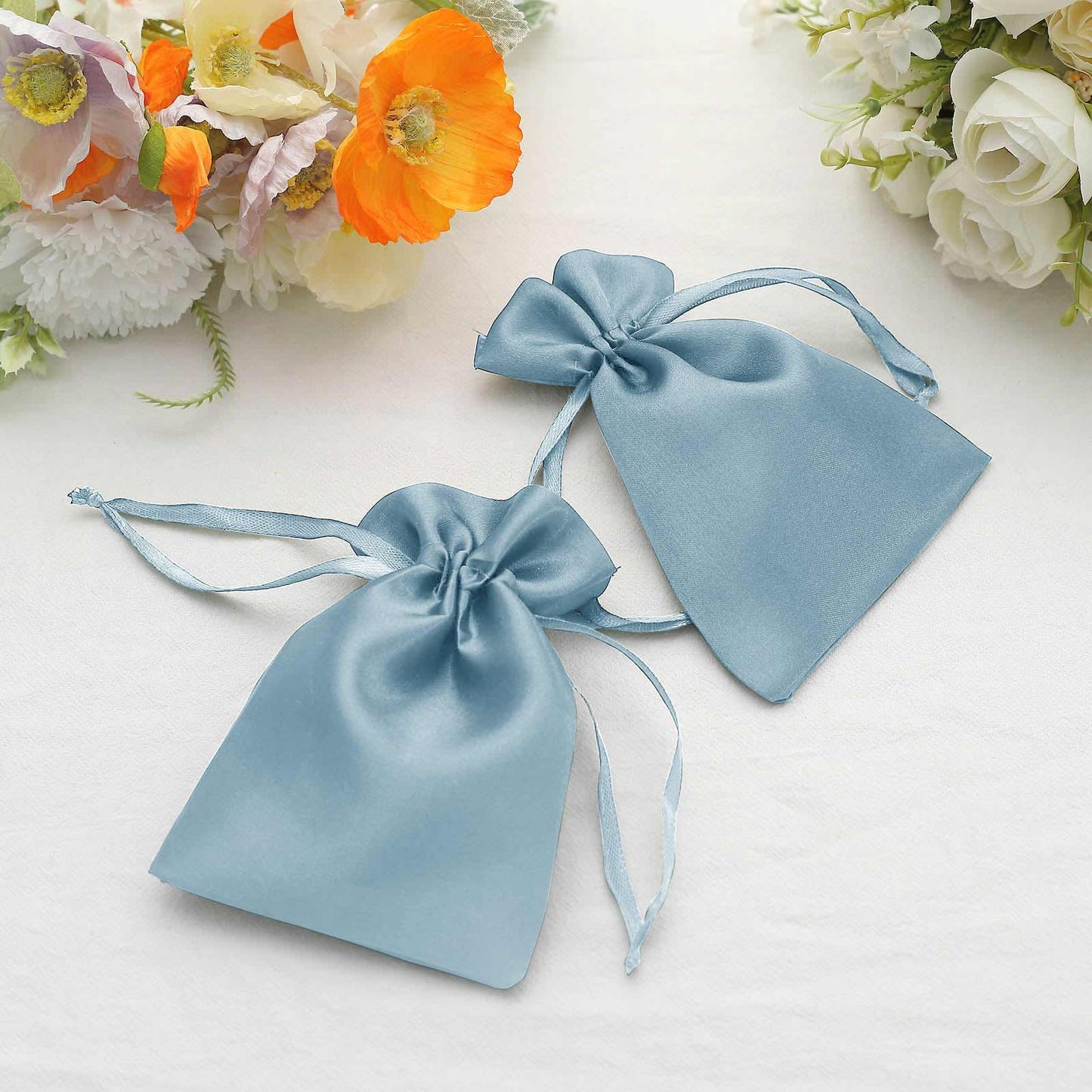12 Pack 4"x6" Dusty Blue Satin Drawstring Wedding Party Favor Gift Bags