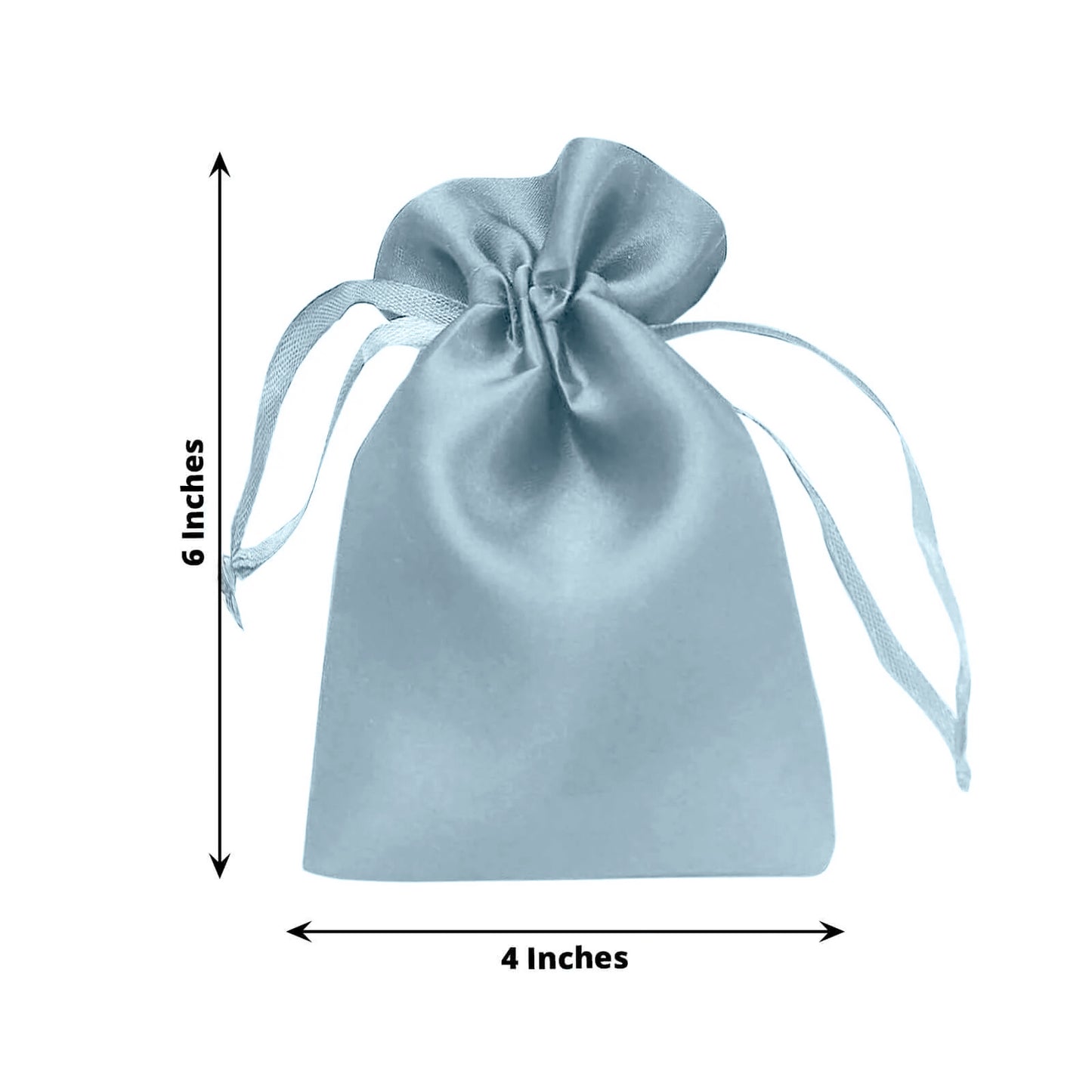 Dusty blue satin drawstring pouch gift bag, 4"x6" size.