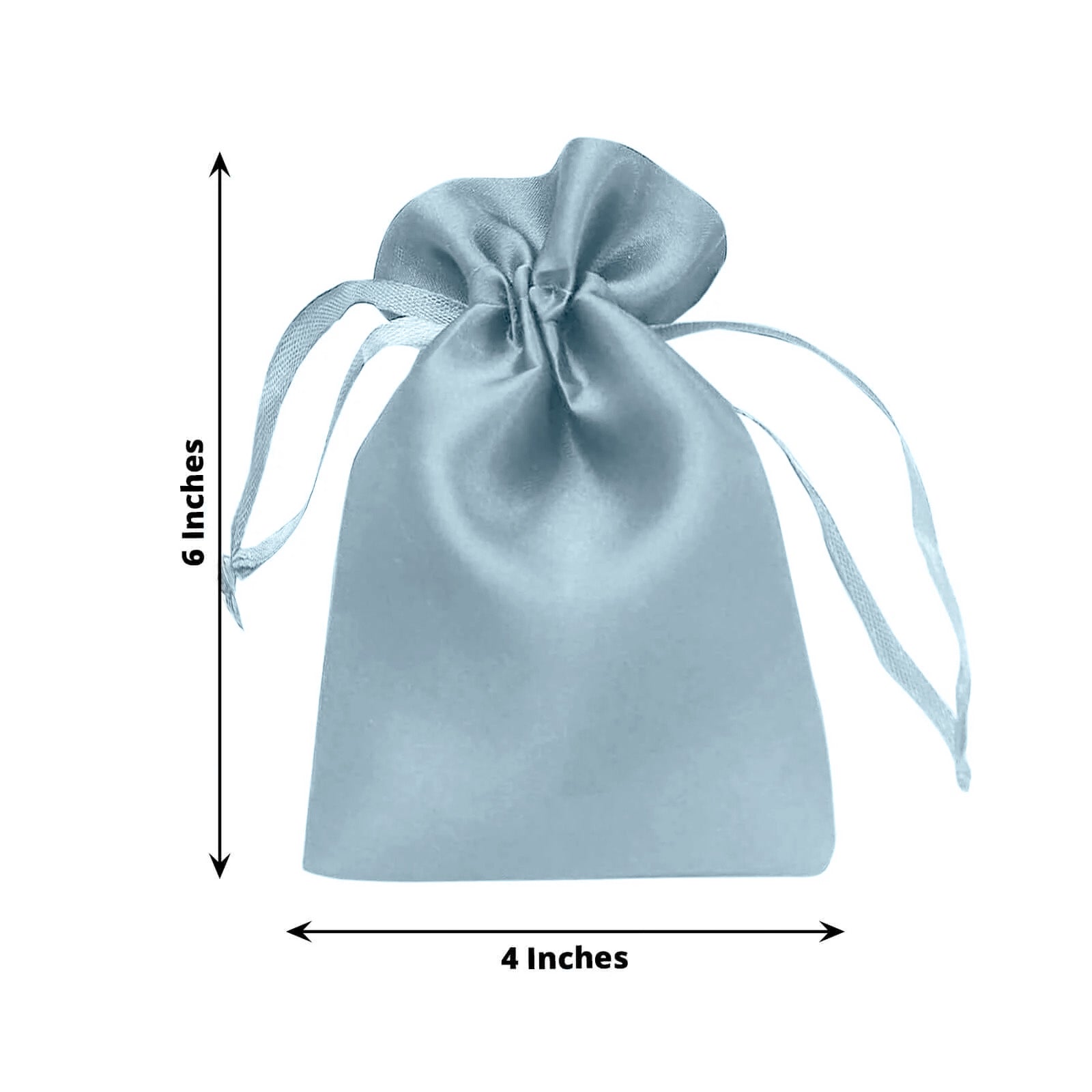 Dusty blue satin drawstring pouch gift bag, 4"x6" size.