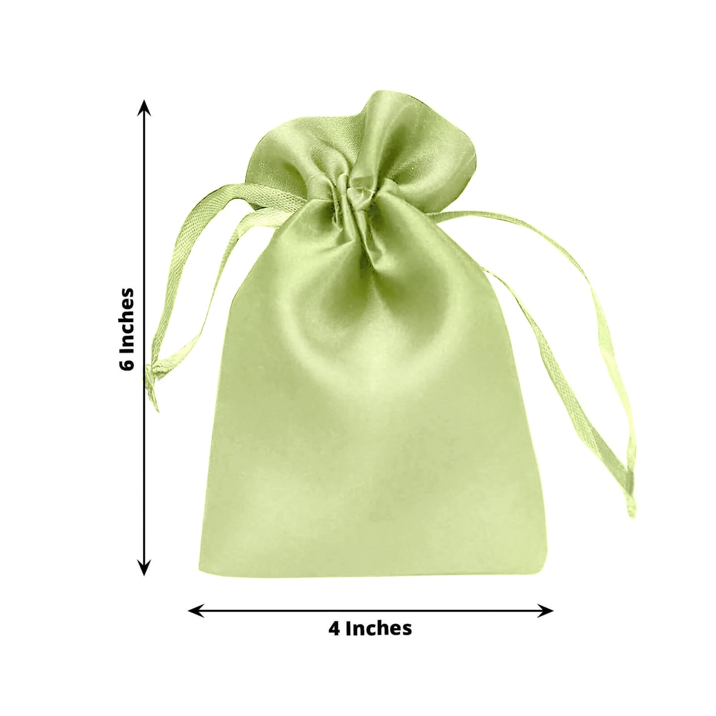 Apple green satin drawstring pouch gift bag, 4"x6" size.