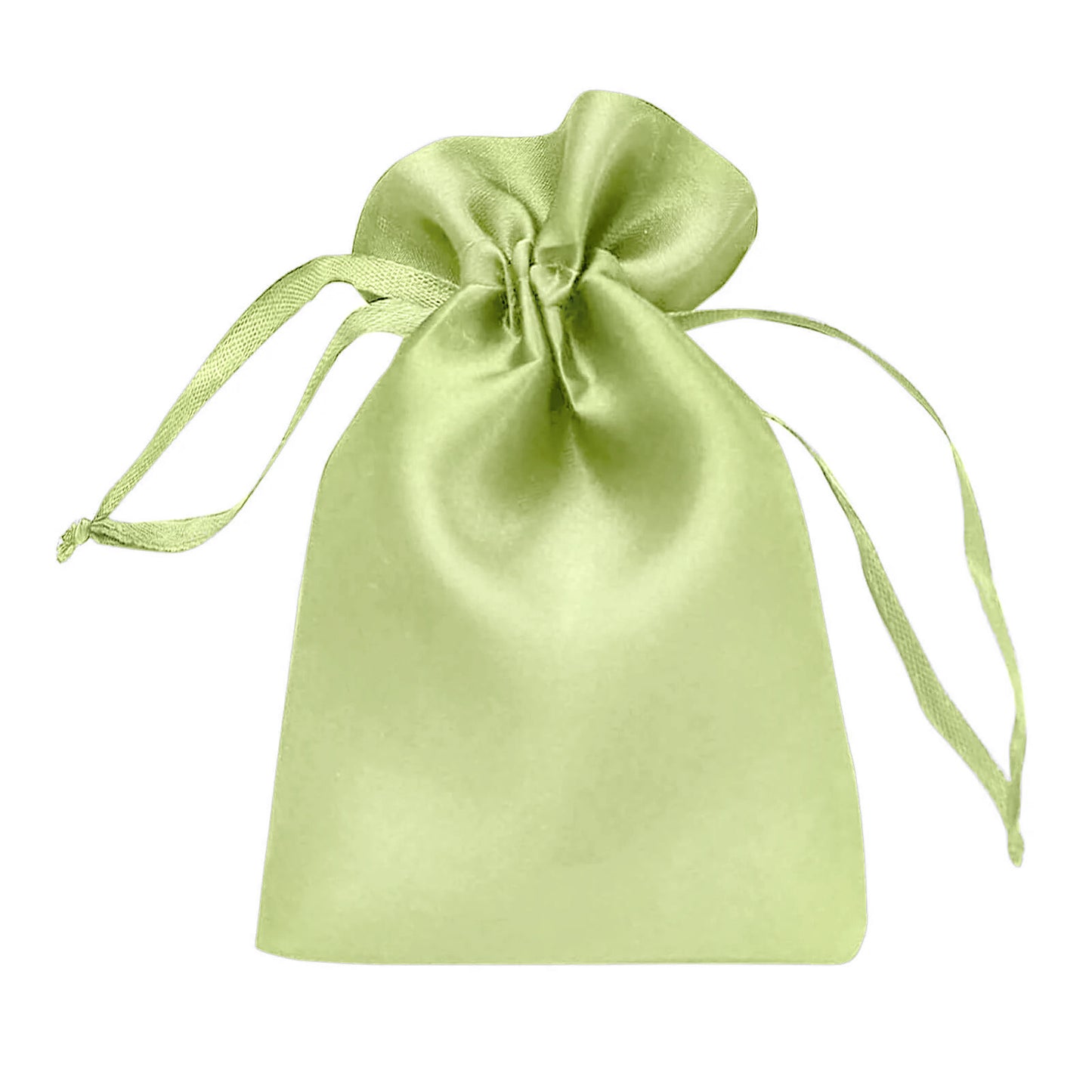 Apple green satin drawstring pouch gift bag.
