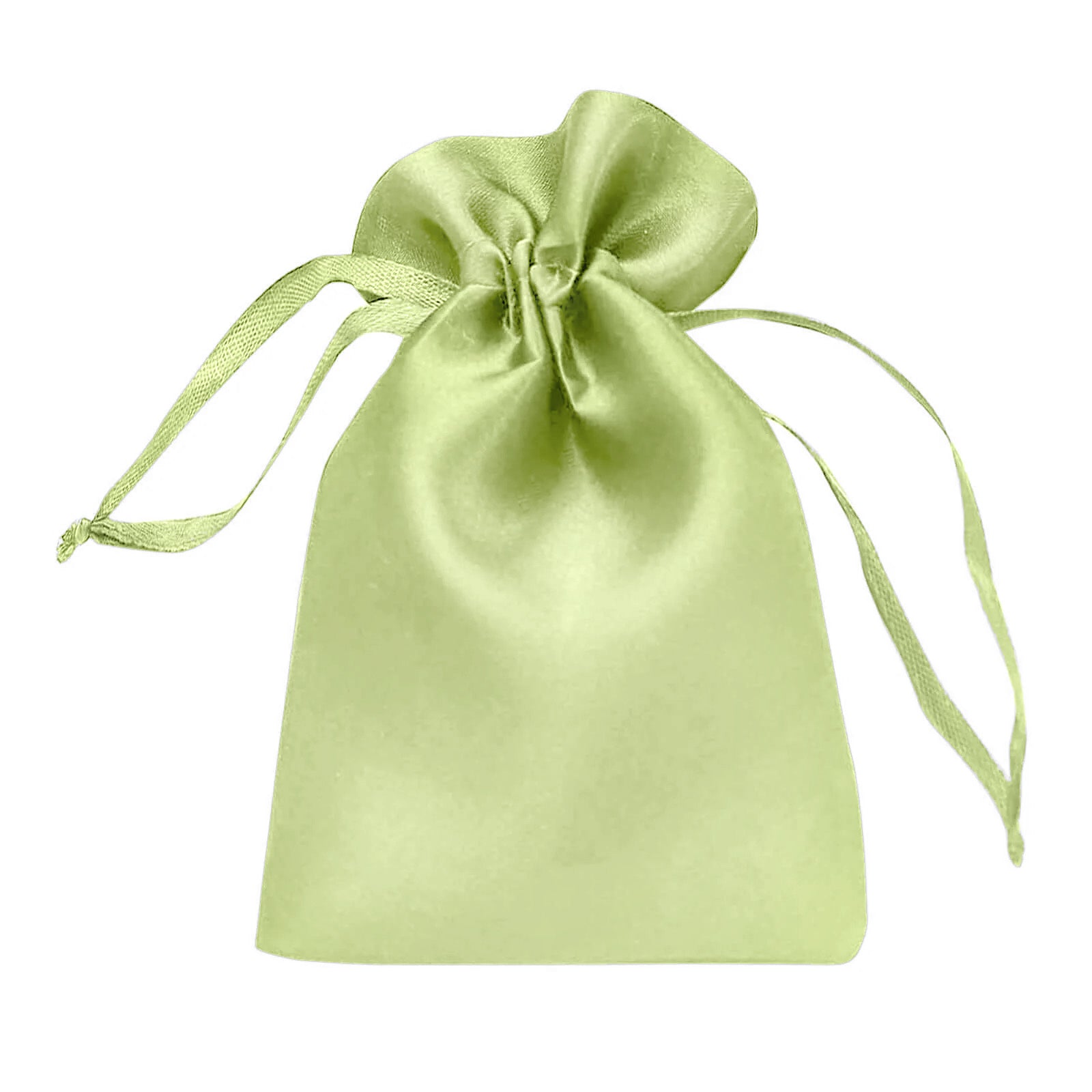 Apple green satin drawstring pouch gift bag.