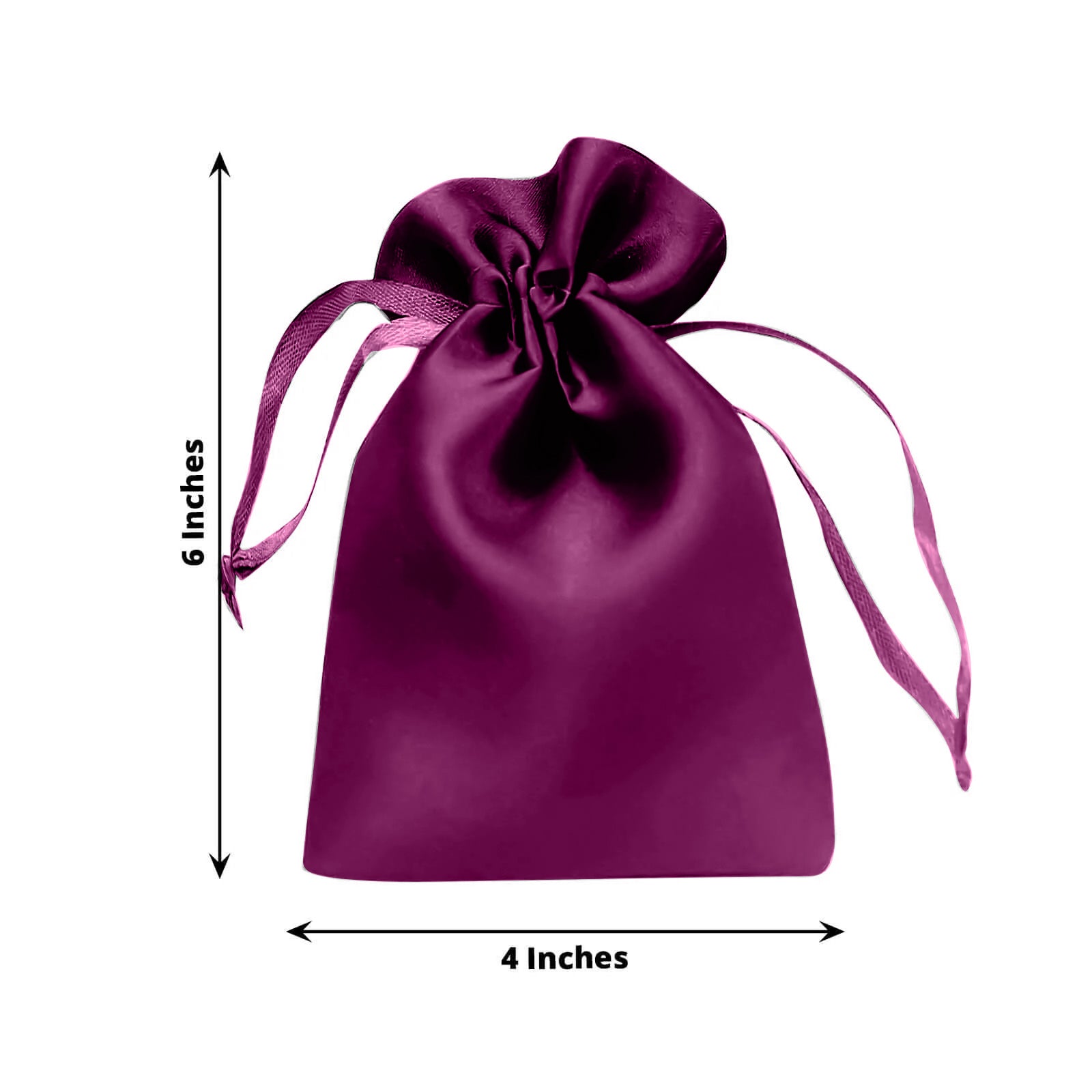Eggplant satin drawstring pouch gift bag, 4"x6" size.