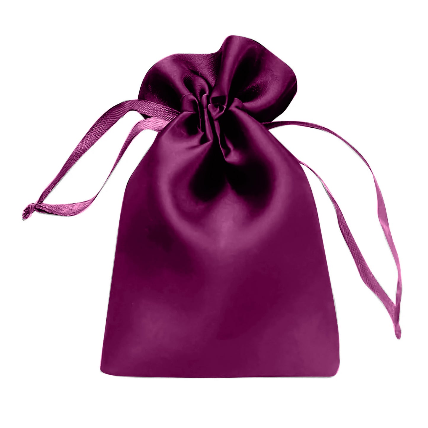 Eggplant satin drawstring pouch gift bag for weddings and parties.