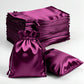 Eggplant satin drawstring pouches for wedding party favors. 60 pack.