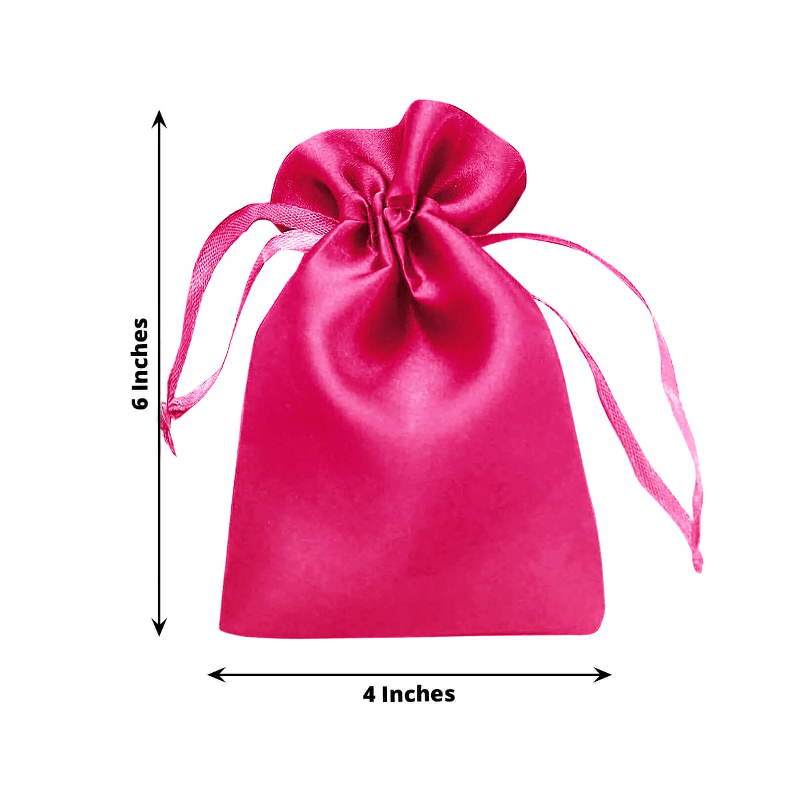 Fuchsia satin drawstring pouch gift bag, 4"x6" size, perfect for wedding favors.