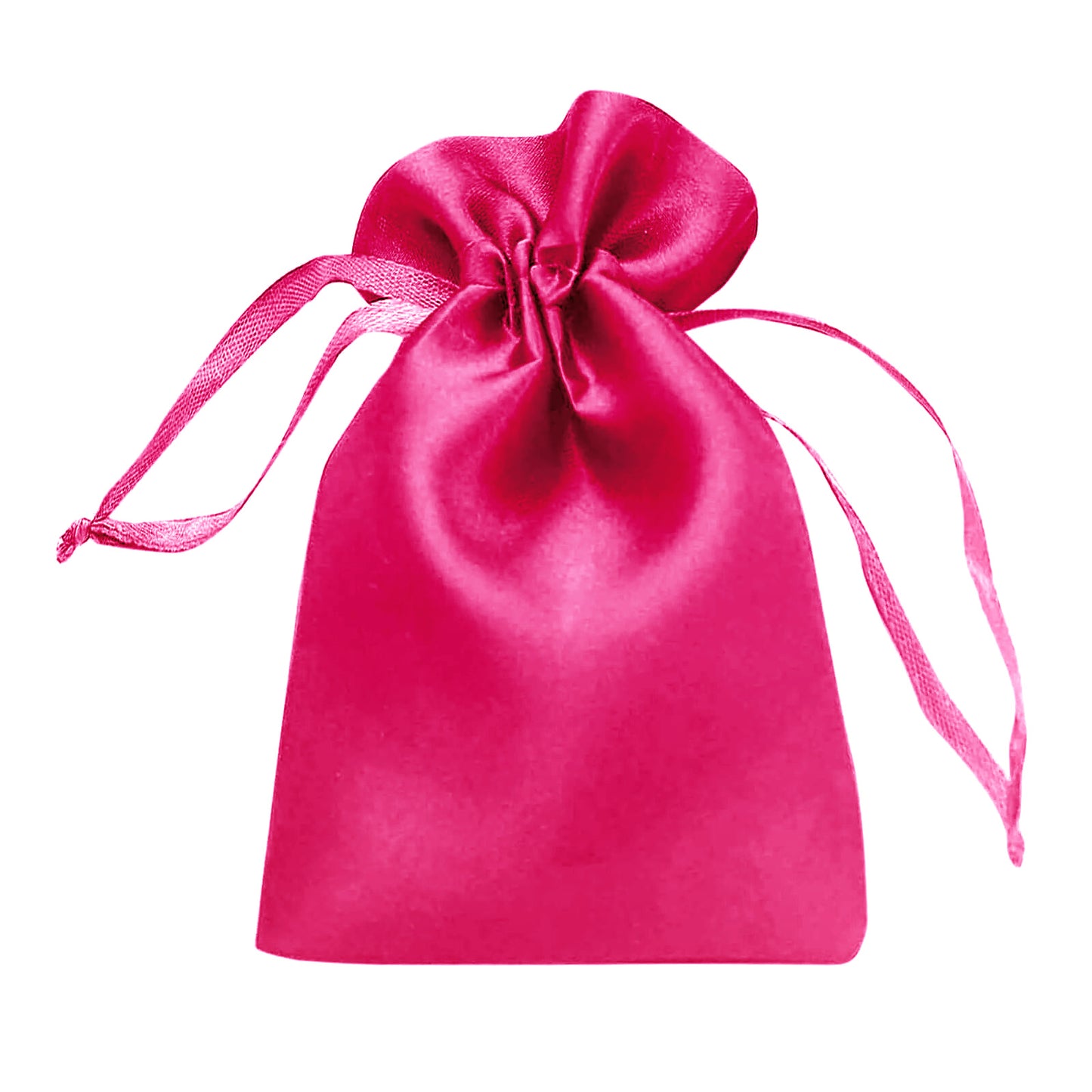 Fuchsia satin drawstring pouch gift bag for wedding favors.