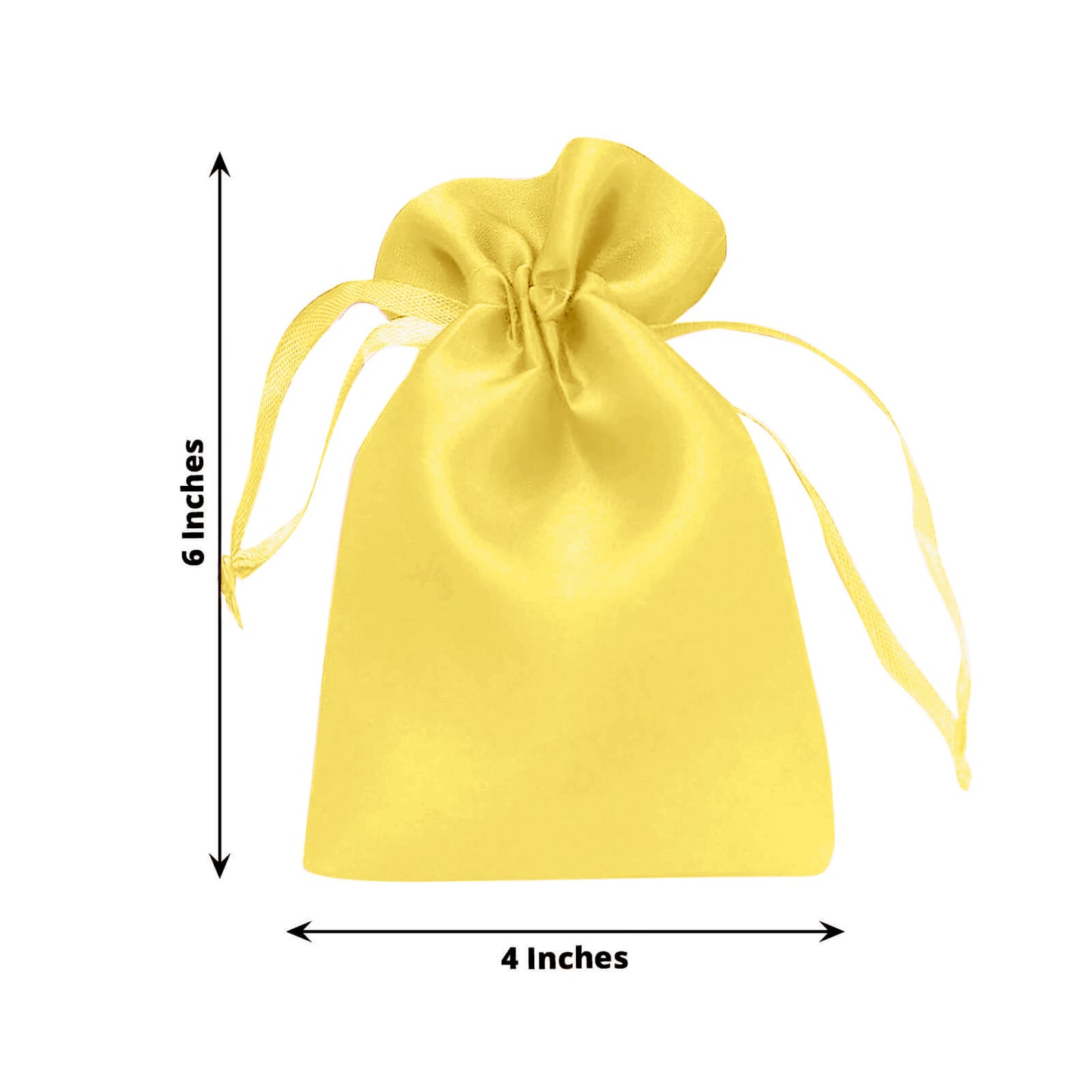 Gold satin drawstring pouch for wedding party favors, 4"x6".