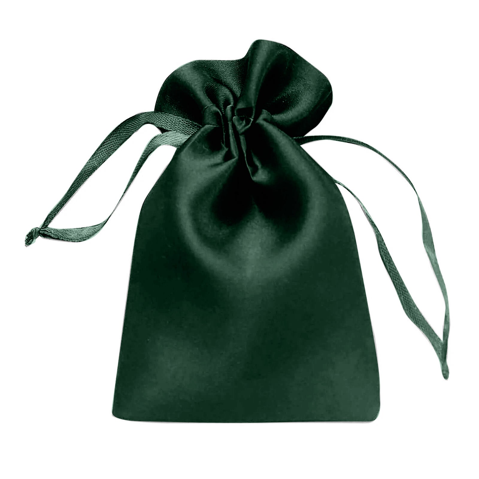 Hunter emerald green satin drawstring pouch gift bag. #whtbkgd