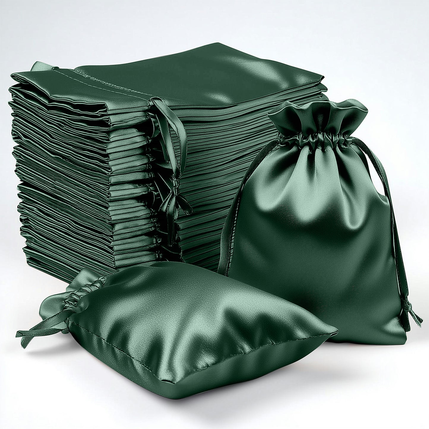 Hunter Emerald Green Satin Wedding Favor Bags, 60 Pack