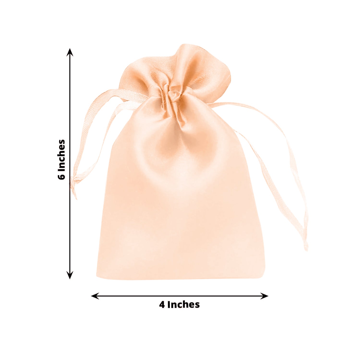Peach satin drawstring pouch gift bag, 4"x6", perfect for wedding favors.