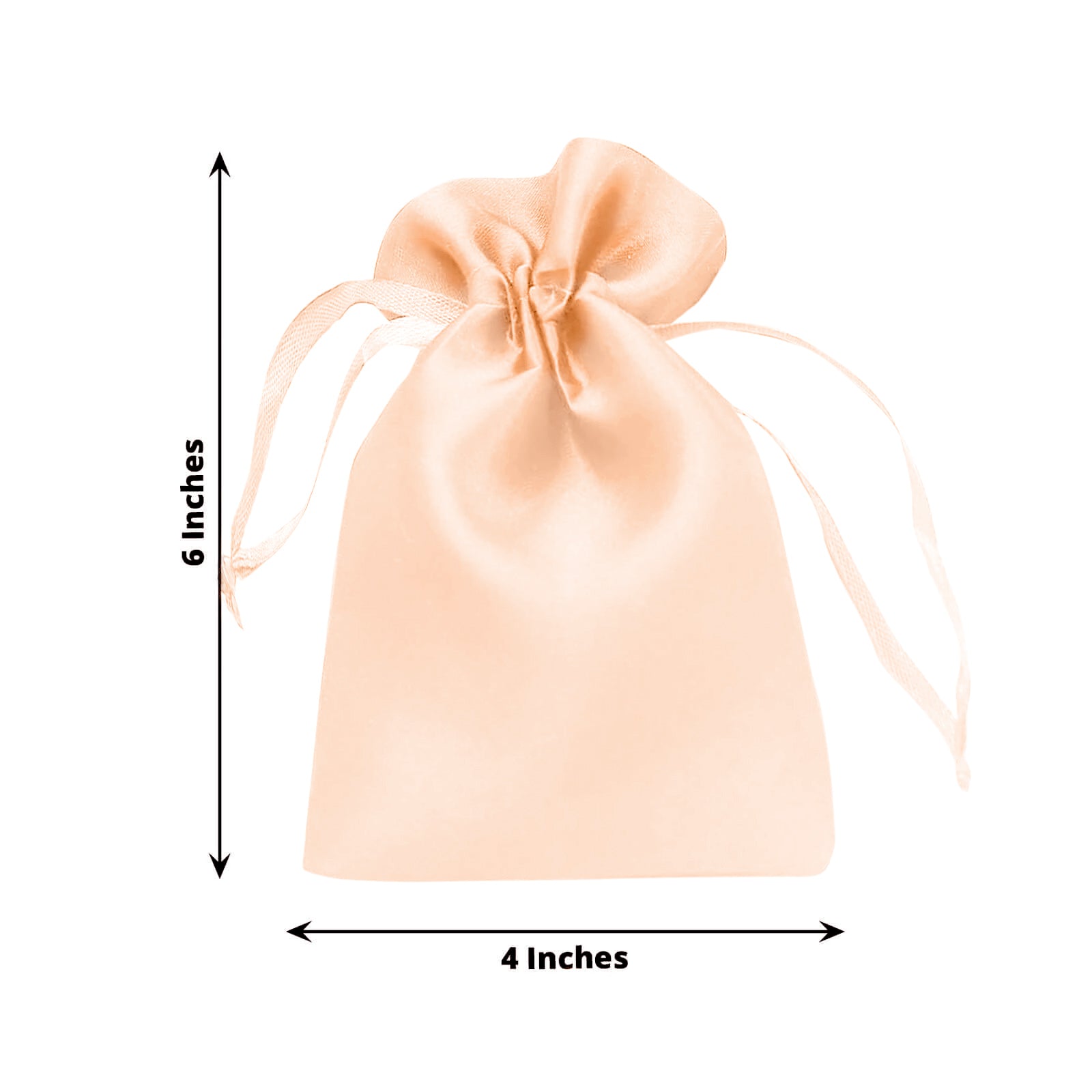 Peach satin drawstring pouch gift bag, 4"x6", perfect for wedding favors.