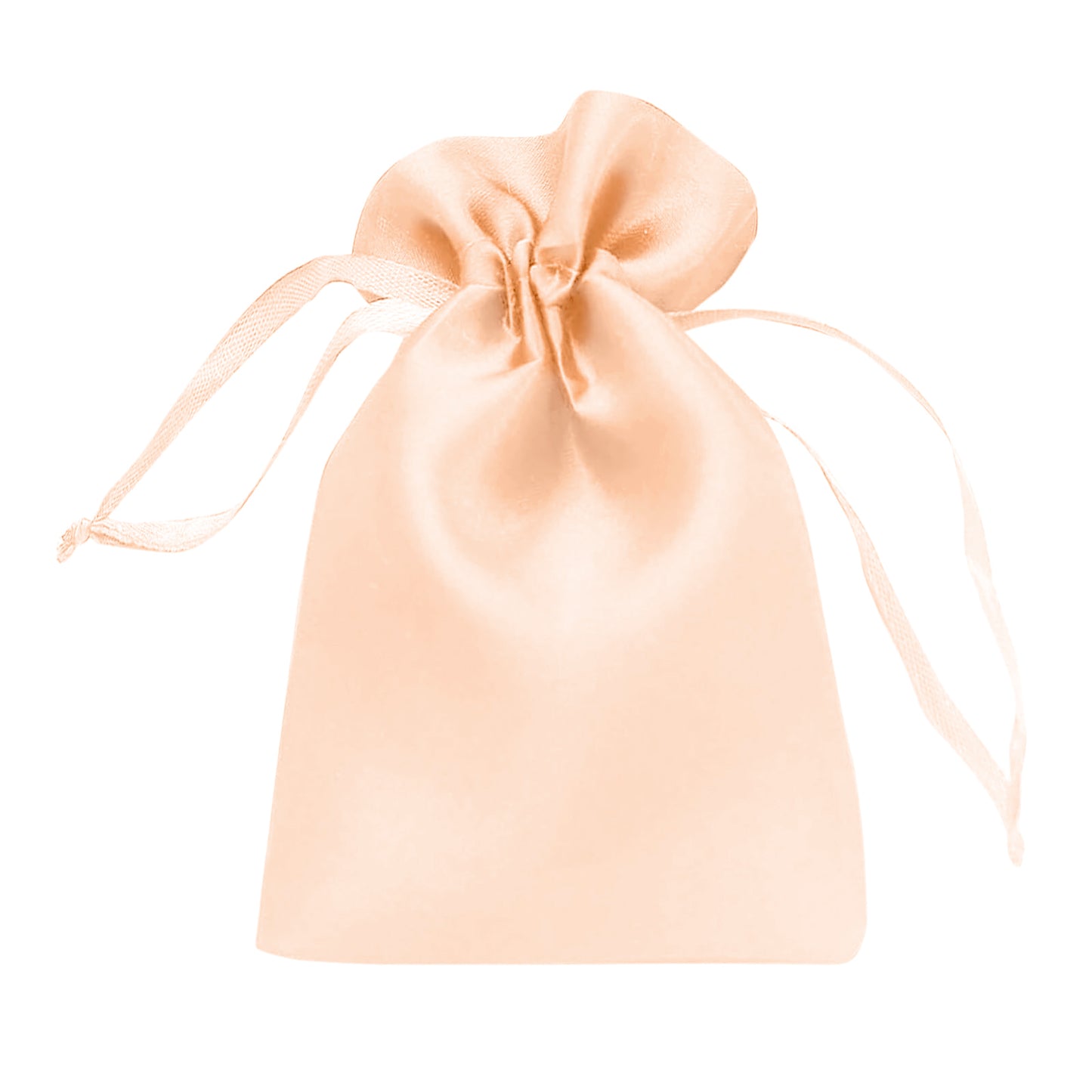 Peach satin drawstring pouch gift bag for weddings and parties.