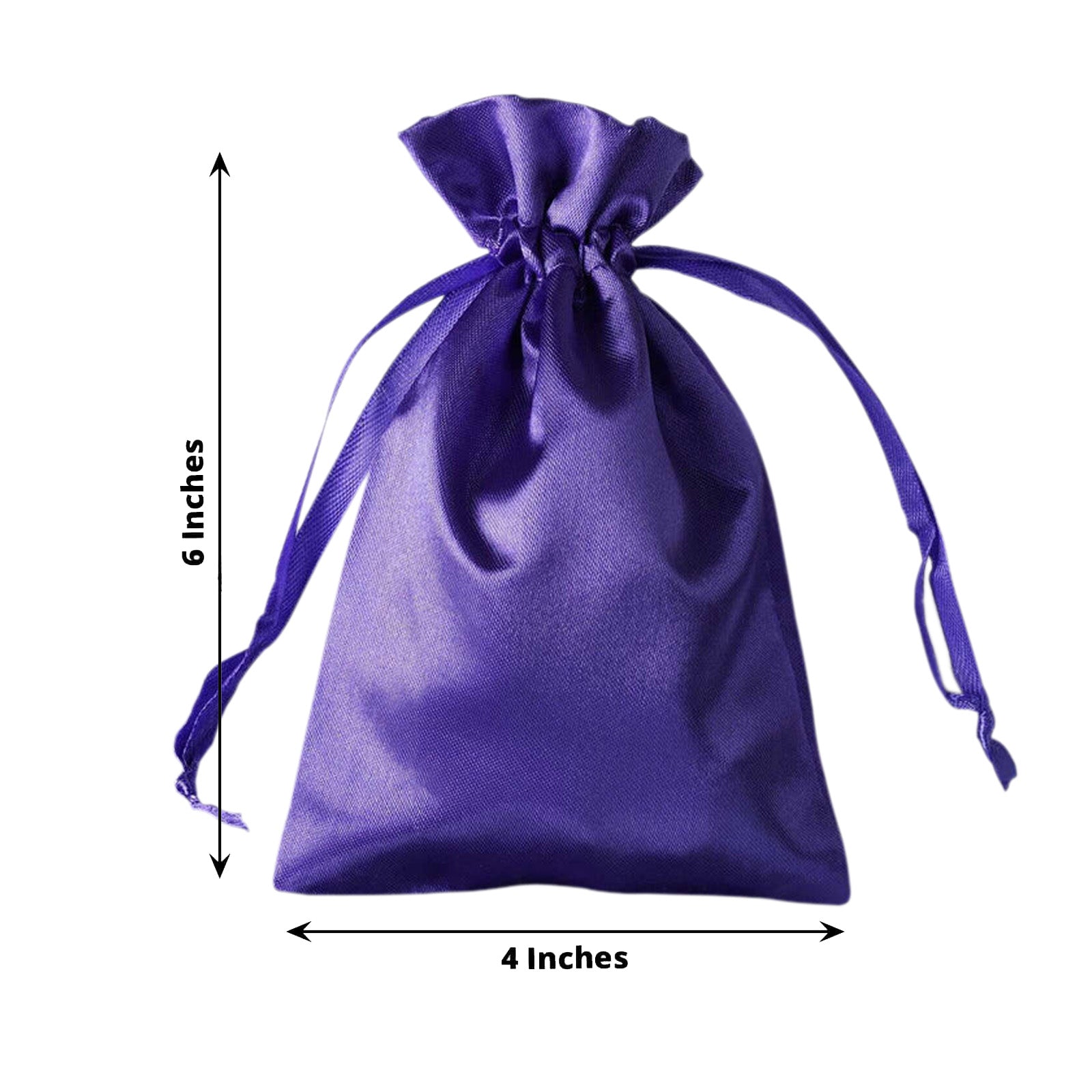 Purple satin drawstring pouch gift bag, 4"x6", perfect for wedding favors.