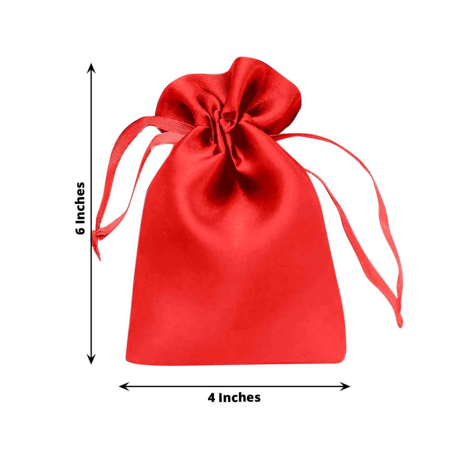 Red satin drawstring pouch gift bag, 4"x6", perfect for wedding favors.