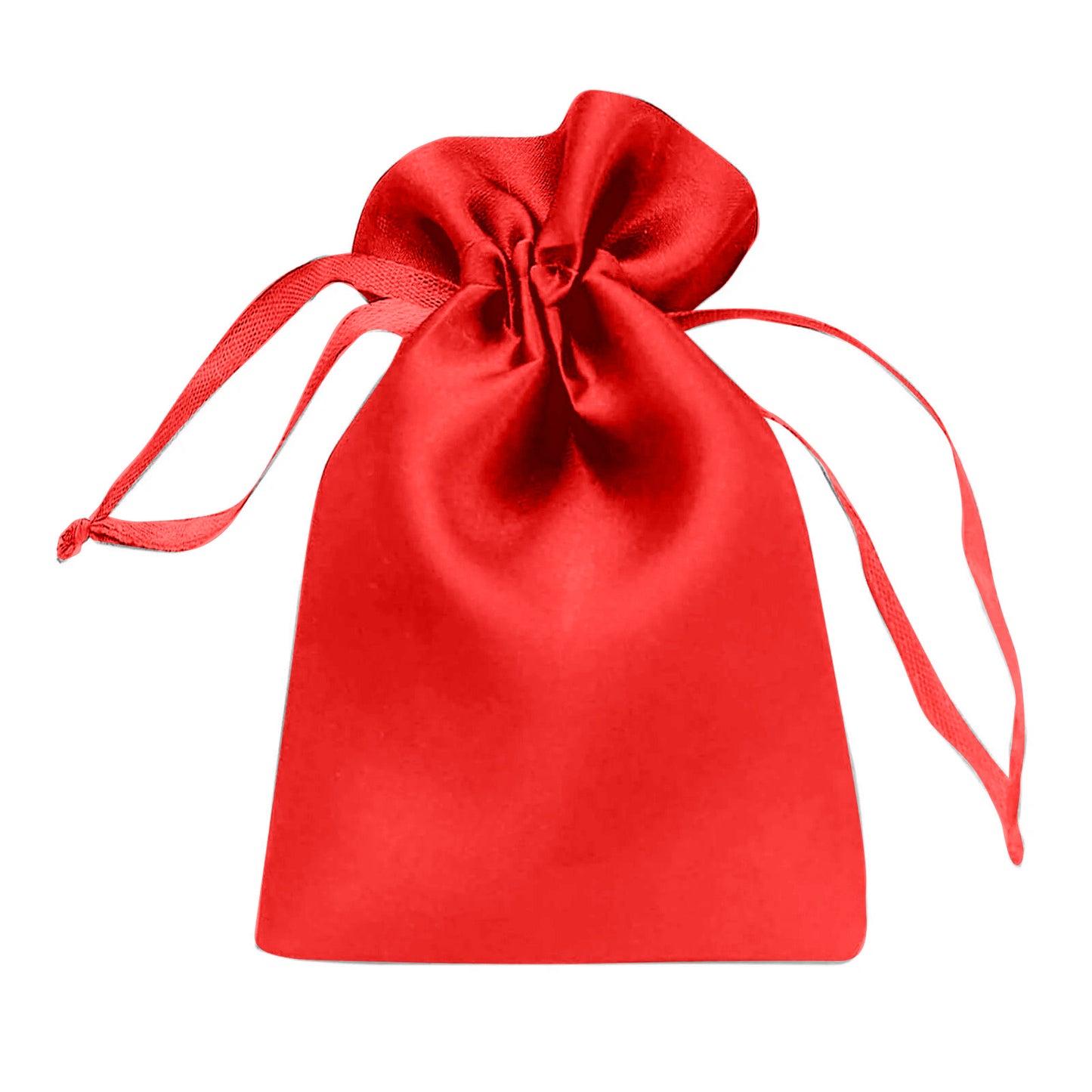Red satin drawstring pouch gift bag. Perfect for wedding favors.