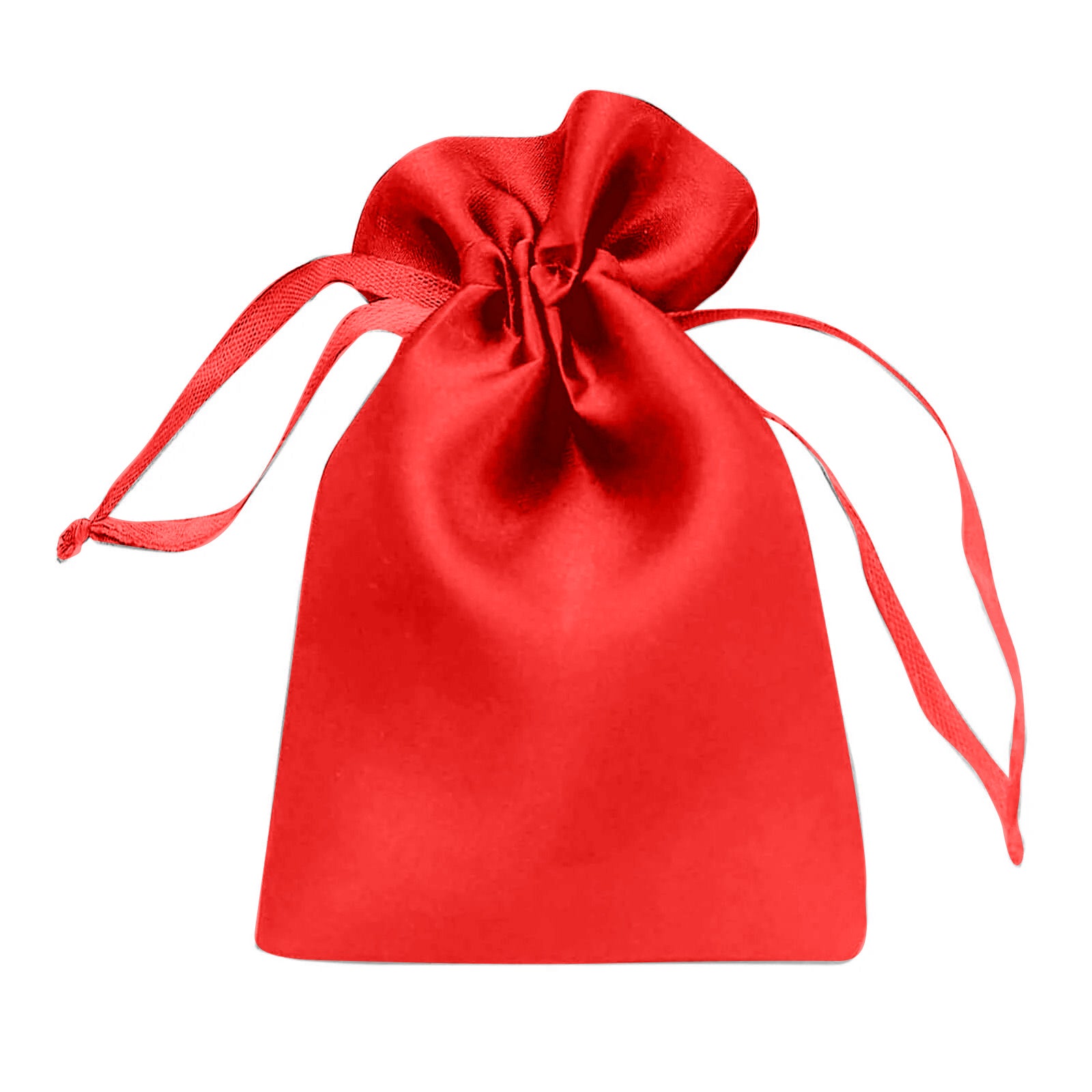Red satin drawstring pouch gift bag. Perfect for wedding favors.