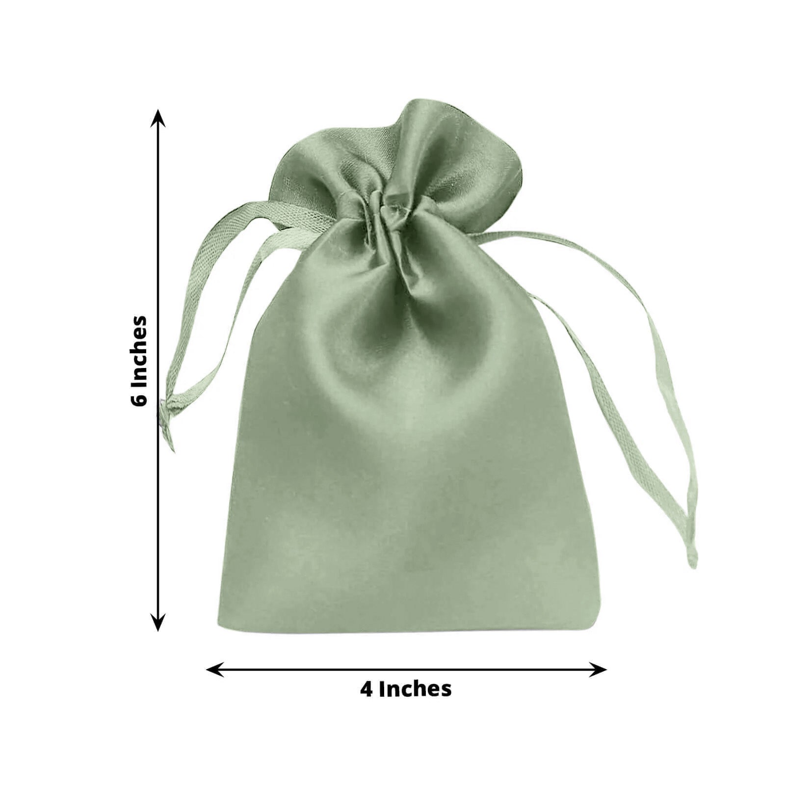 Sage green satin drawstring pouch gift bag, 4"x6" size.
