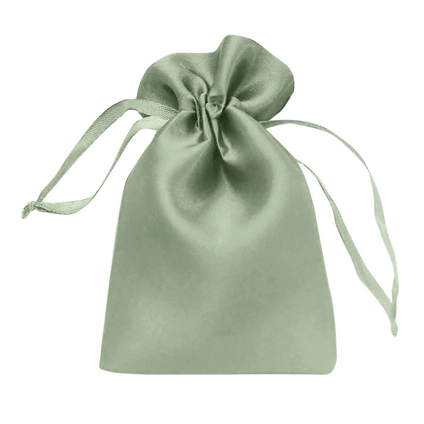 Sage green satin drawstring pouch gift bag. #whtbkgd