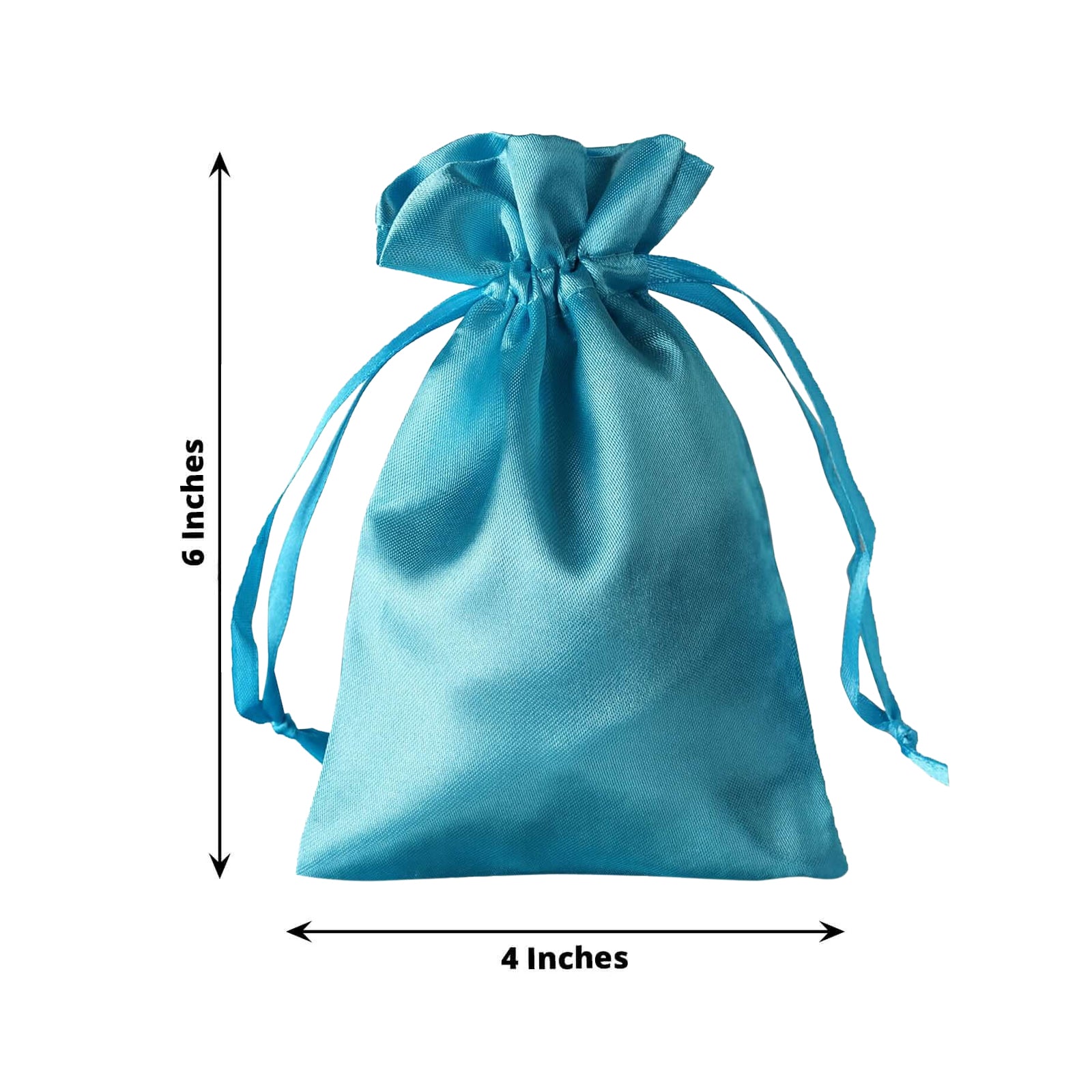 Turquoise satin drawstring pouch gift bag, 4"x6", perfect for wedding favors.