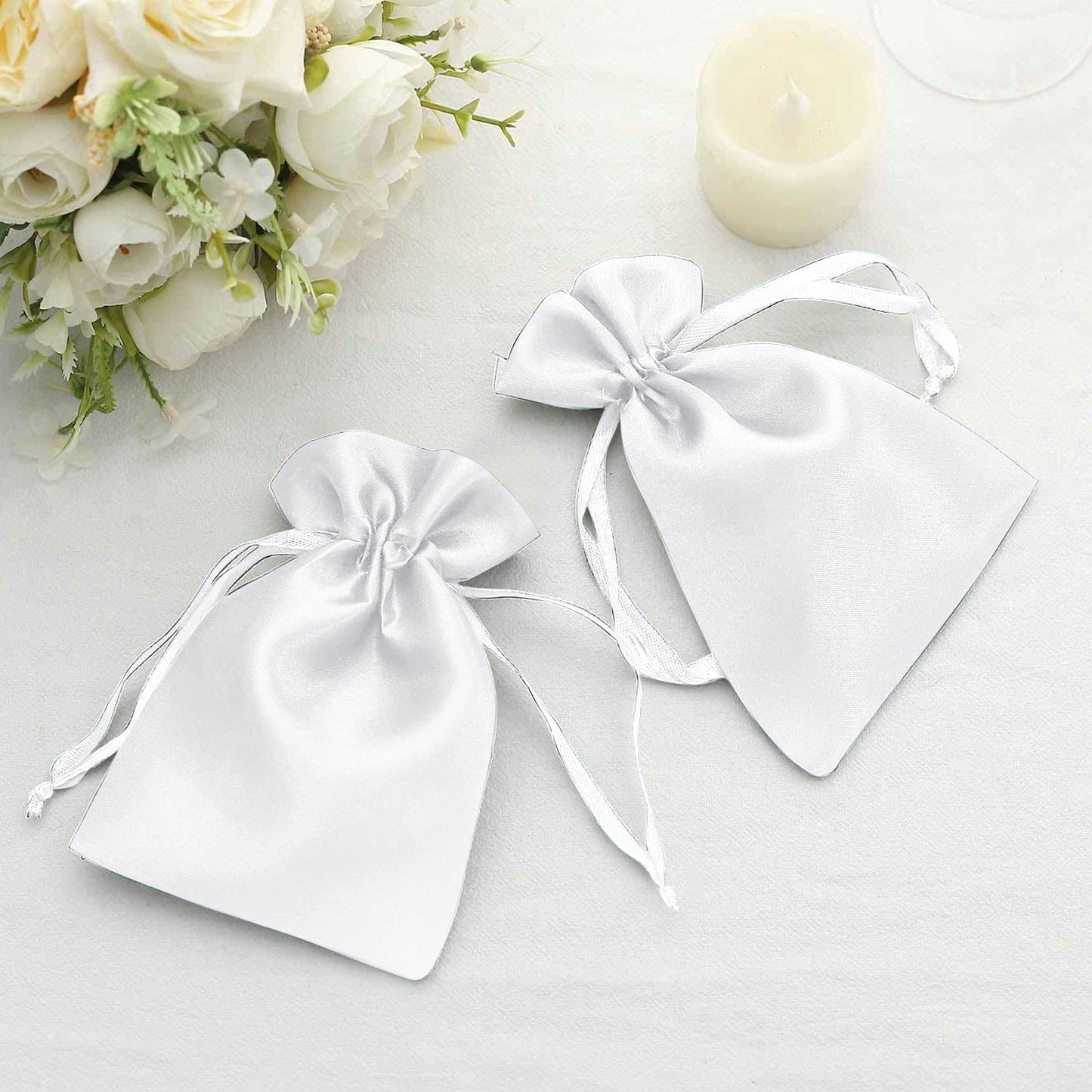 60 Pack 4"x6" White Satin Wedding Party Favor Bags, Drawstring Pouch Gift Bags