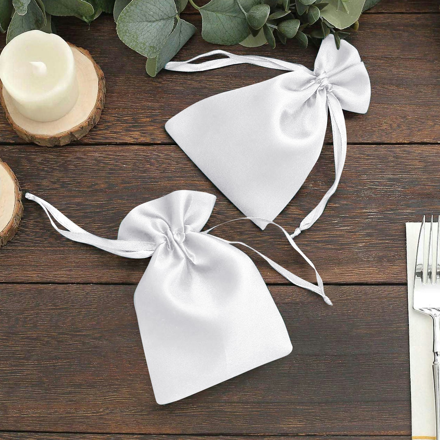 60 Pack 4"x6" White Satin Wedding Party Favor Bags, Drawstring Pouch Gift Bags