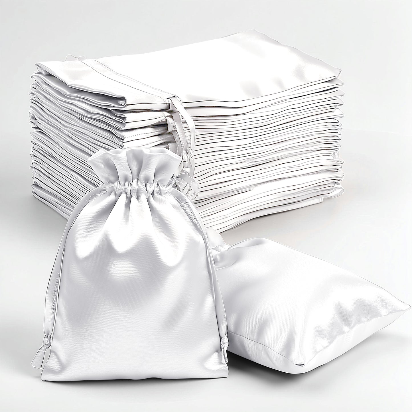 60 Pack 4"x6" White Satin Wedding Party Favor Bags, Drawstring Pouch Gift Bags