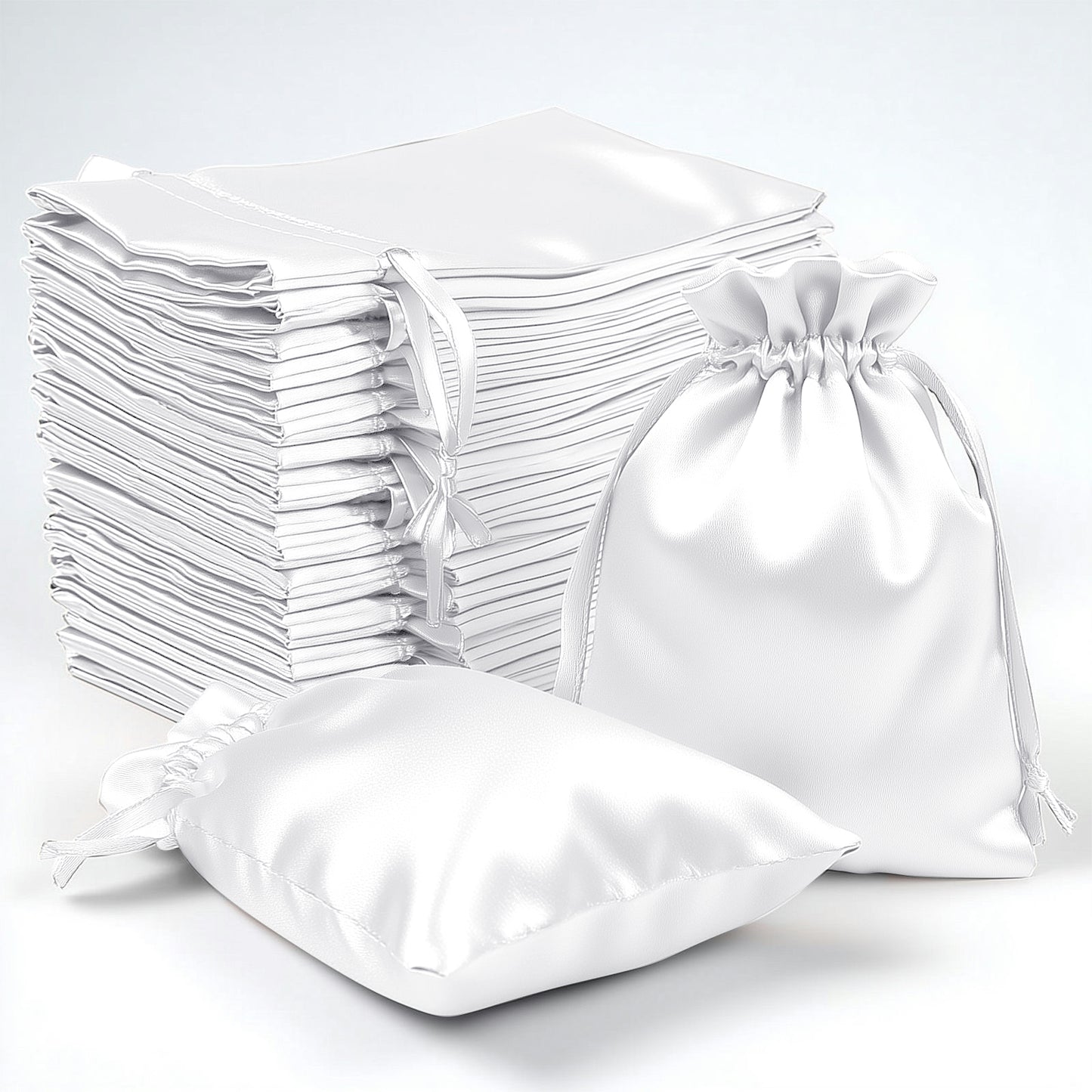 60 Pack 4"x6" White Satin Wedding Party Favor Bags, Drawstring Pouch Gift Bags