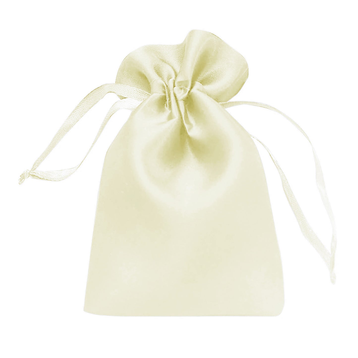 Cream satin drawstring pouch gift bag, perfect for wedding party favors.