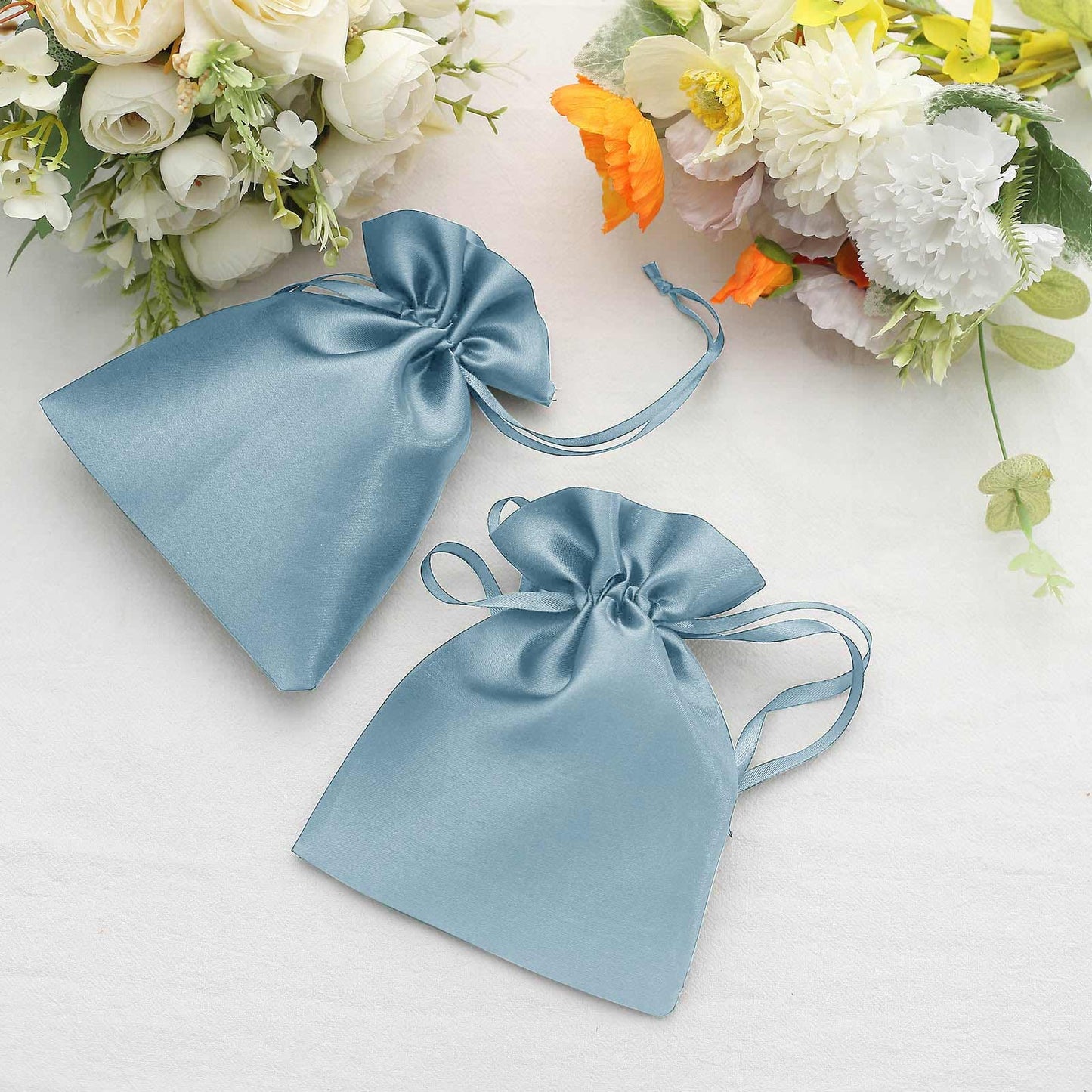 12 Pack 5"x7" Dusty Blue Satin Drawstring Wedding Party Favor Gift Bags