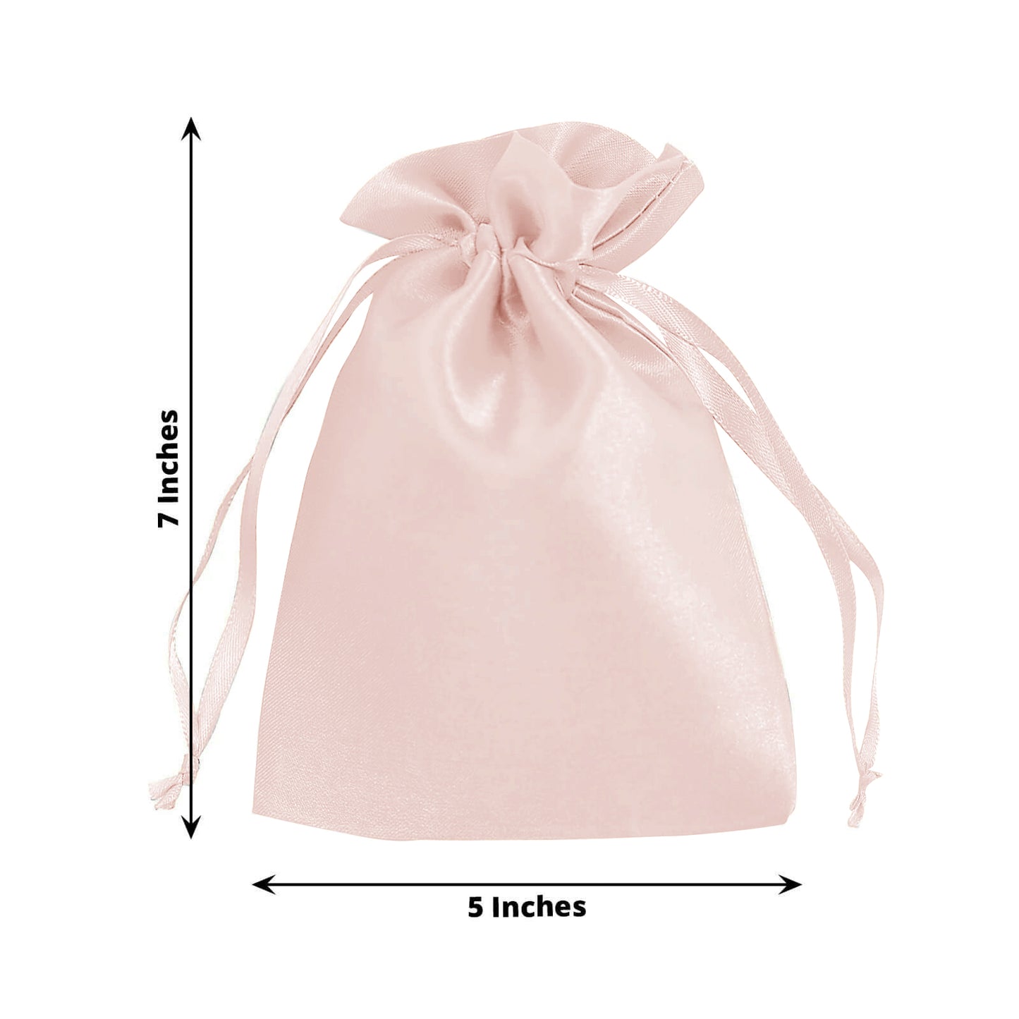 Blush satin drawstring gift bags for wedding party favors.