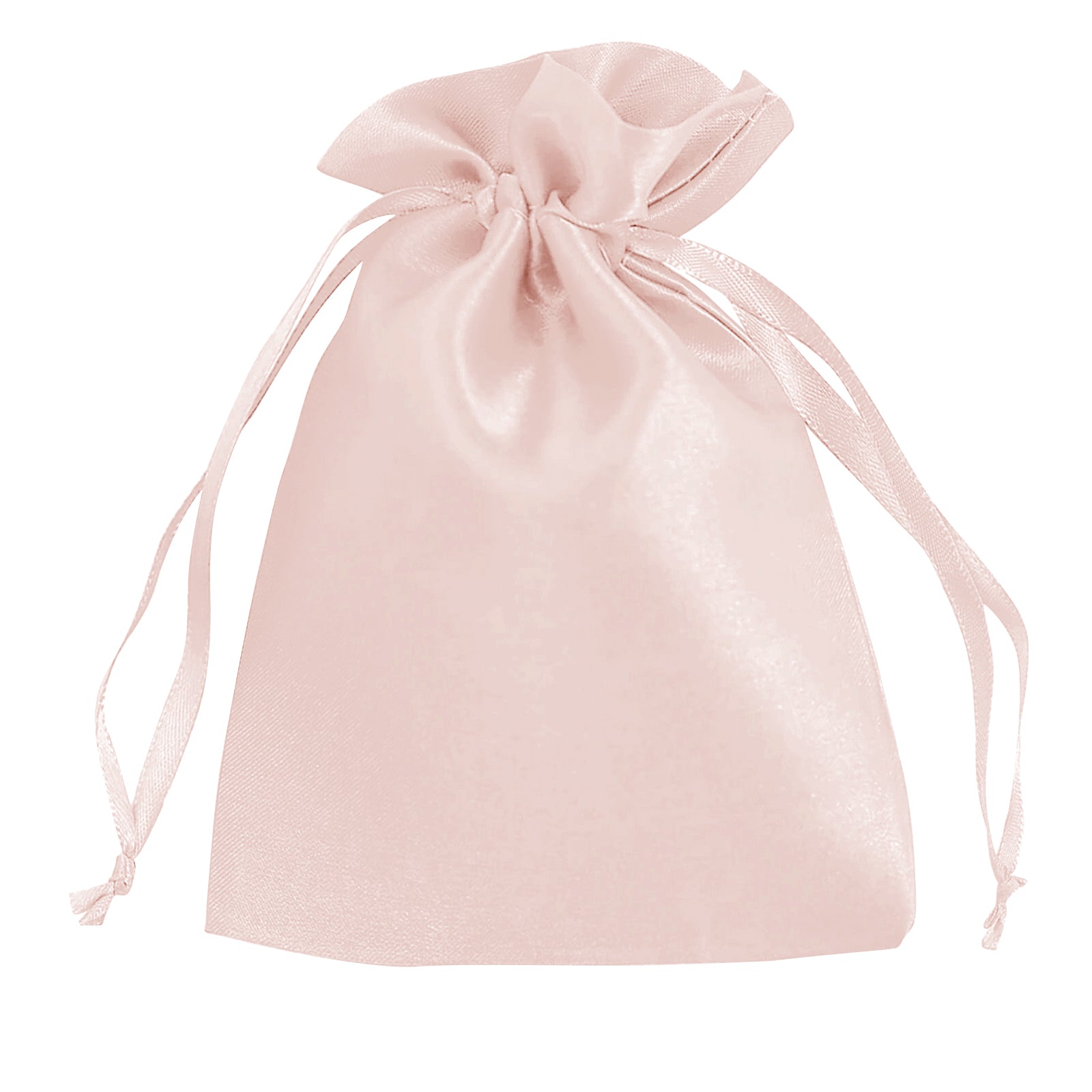 Blush satin drawstring gift bag for wedding party favors.
