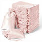 Blush satin drawstring favor bags for weddings and parties, 60 pack.