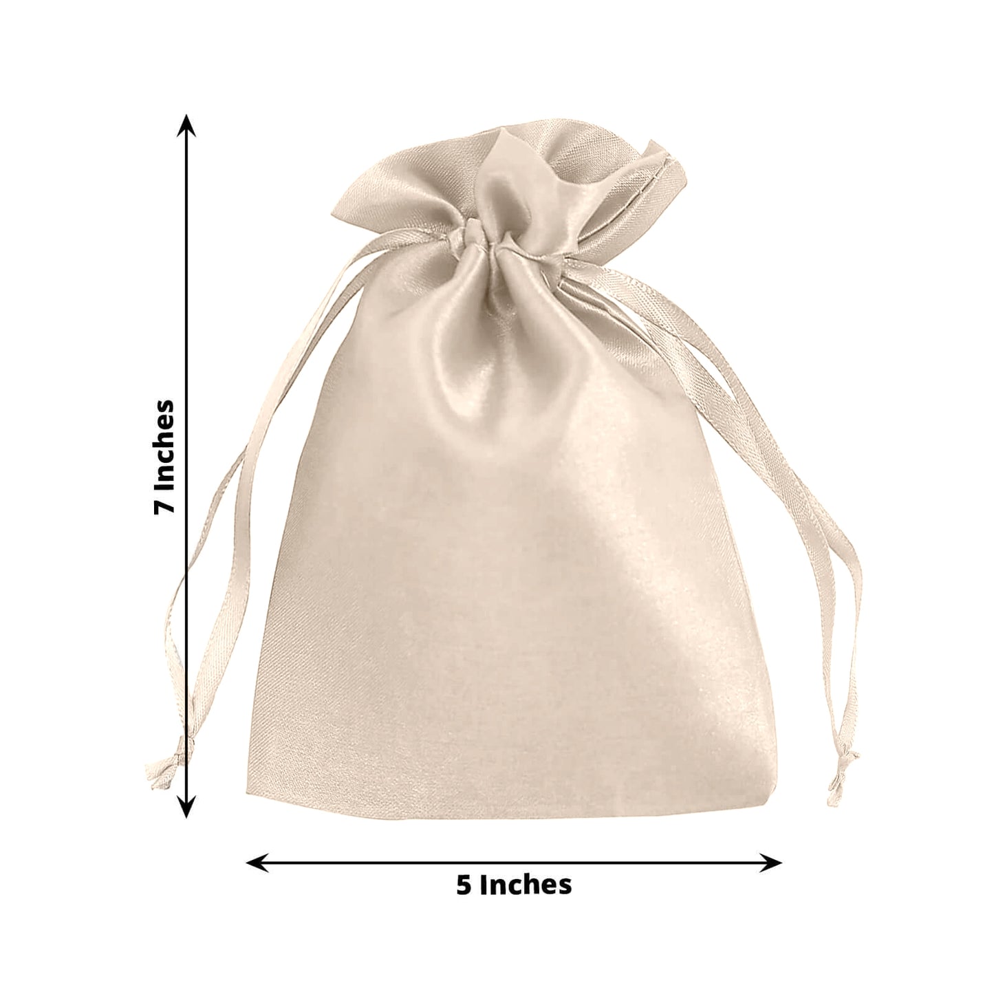 Beige satin drawstring gift bags, 60 pack, 5"x7" for weddings and parties.