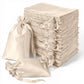 Beige satin drawstring bags for wedding party favors, 60 pack.