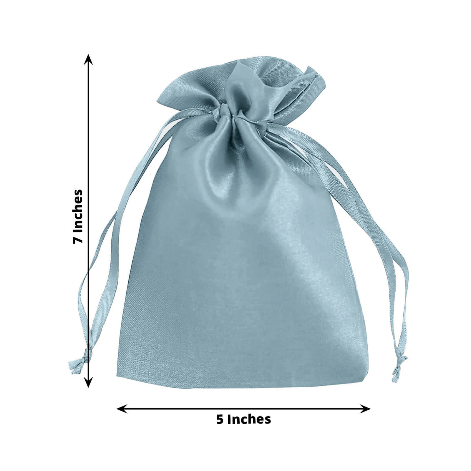 Dusty blue satin drawstring gift bag for weddings and parties.