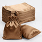 Antique gold satin drawstring gift bags for weddings and parties, 60 pack.