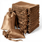 Antique gold satin drawstring gift bags for wedding party favors, 60 pack.