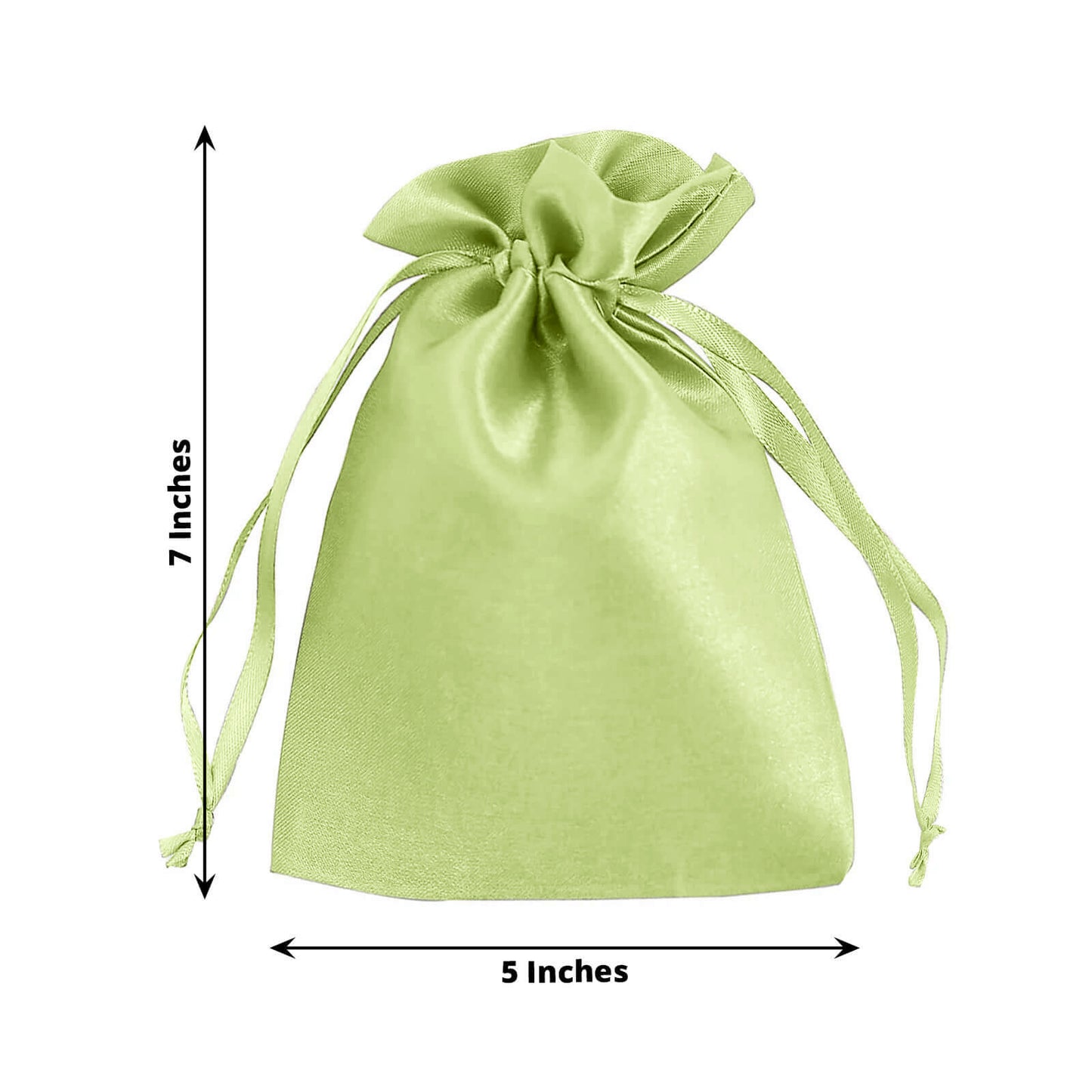 Apple green satin drawstring gift bag, 5"x7", perfect for weddings and parties.
