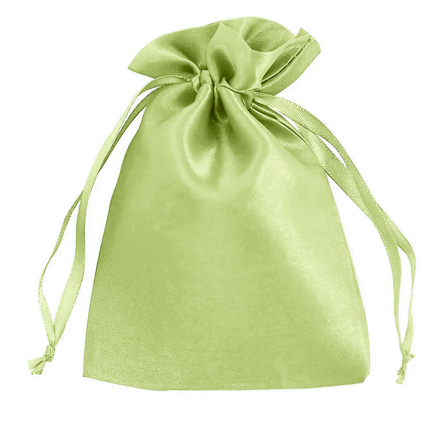 Apple green satin drawstring gift bag for weddings and parties.